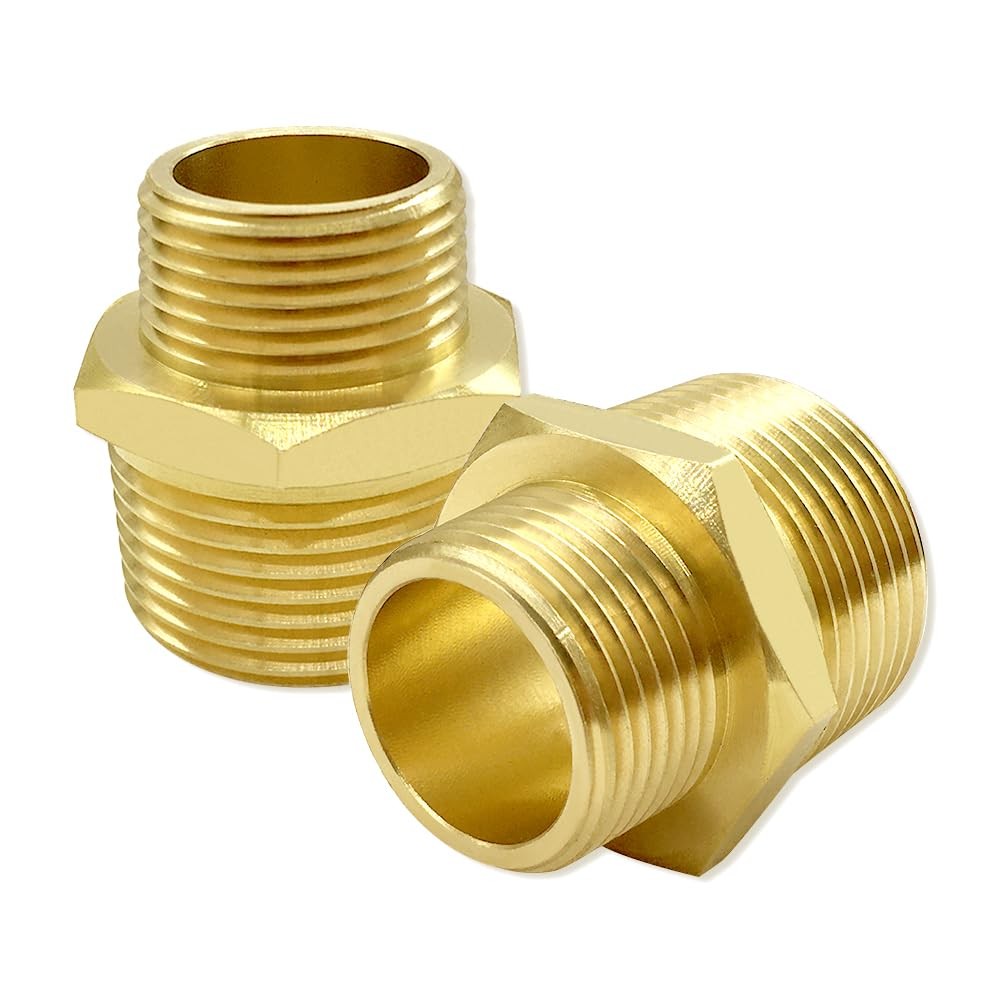 2PCS 1″ NPT to 3/4″ NPT Brass Pipe Fittings Reducing Hex Nipples Adapter for …