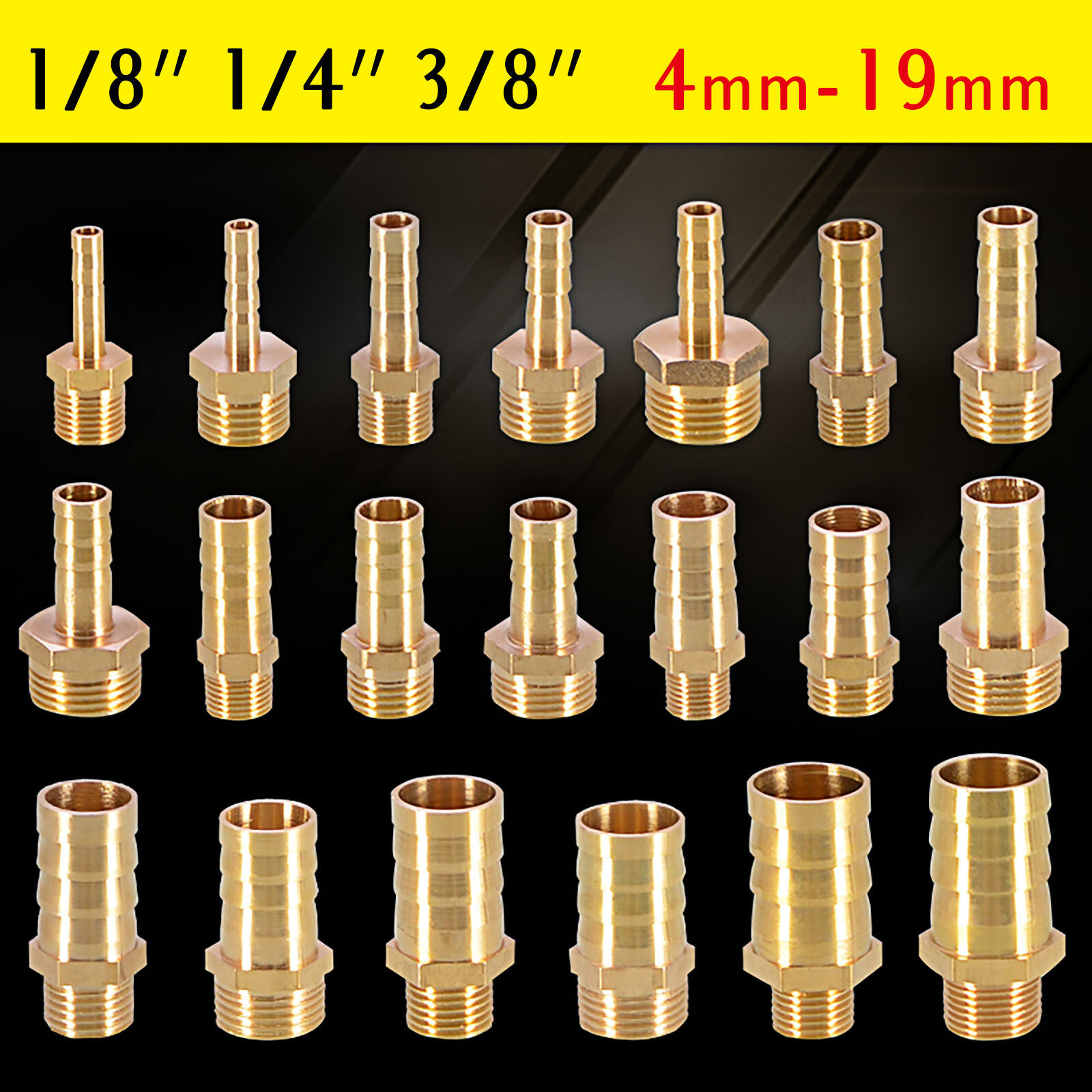 1/8″ 1/4″ 3/8″ Male Brass BSP Thread Pipe Fitting x Barb Hose Tail End Connector