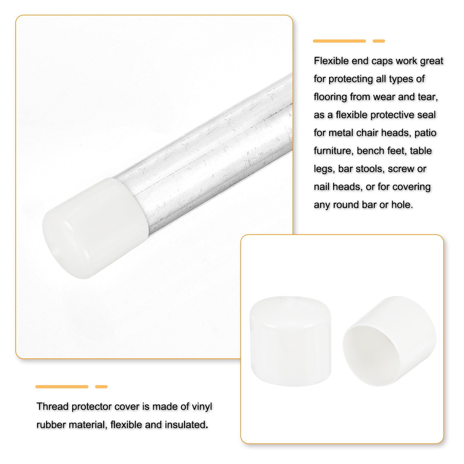 2Pcs White 52mm Rubber End Caps Round Vinyl Plug Insert Rubber Flexible