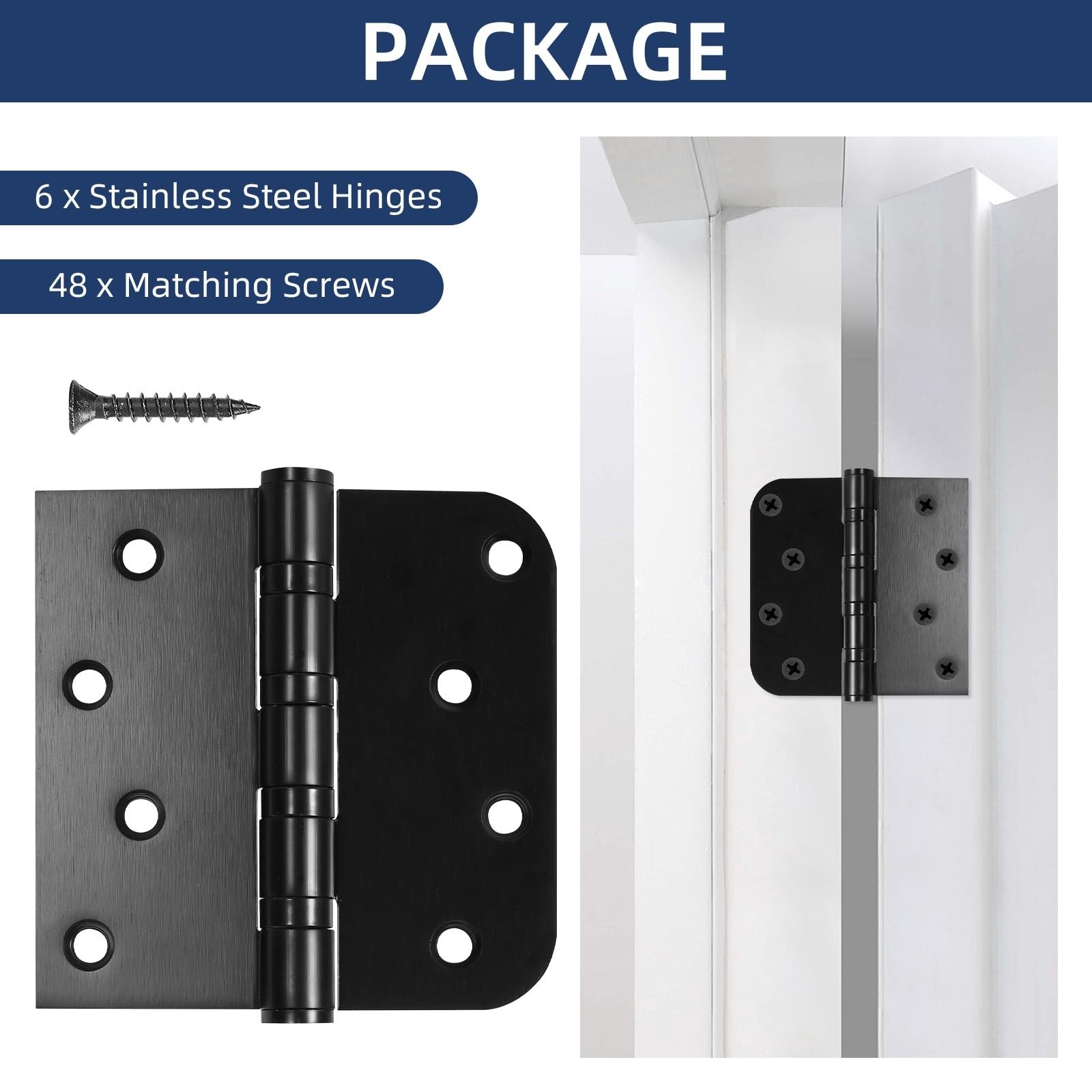 6 Pack Ball Bearing Door Hinges, 4 Inch x 4 Inch Heavy Duty Stainless Steel D…