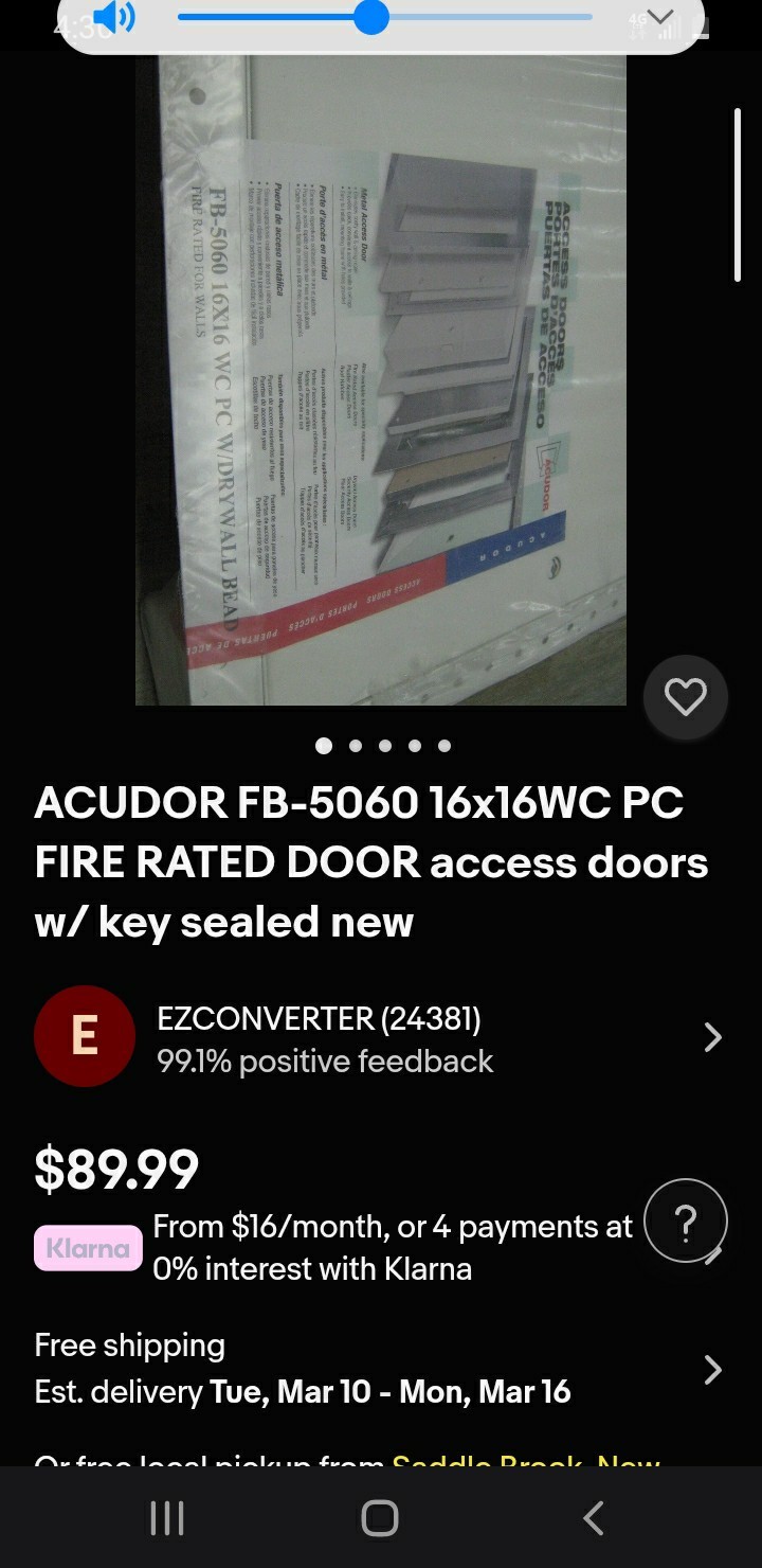 ACUDOR FB-5060 16x16WC PC FIRE RATED DOOR access doors w/ key sealed new
