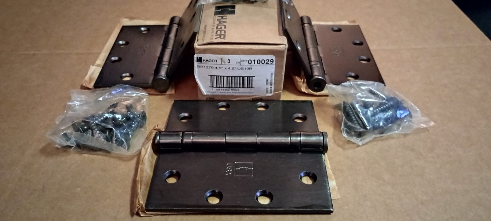 3pc Hager Door Hinges BB1279 Full Mortise Ball Bearing Hinge 4.5″ x 4.5″ US10B
