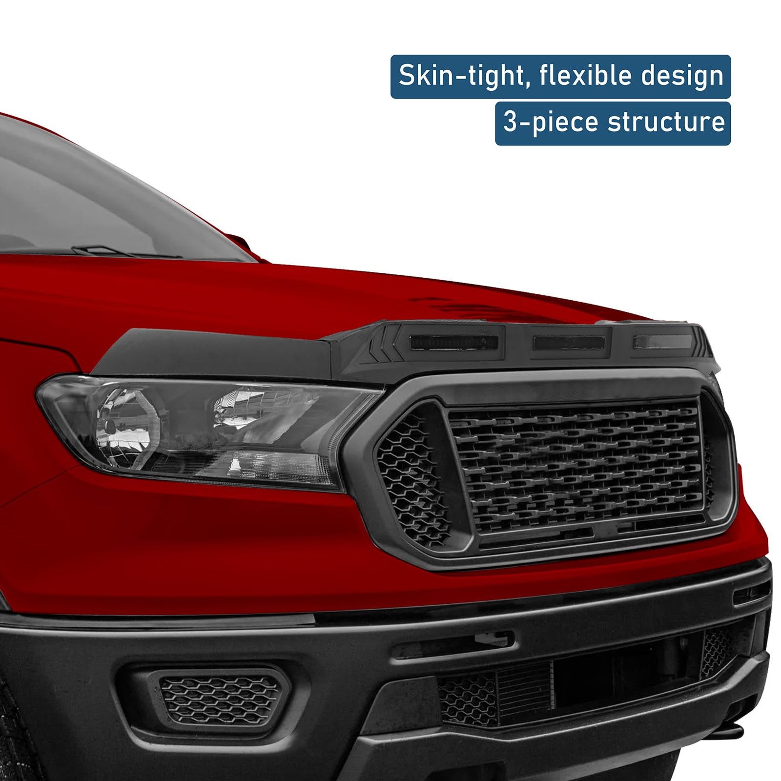 Ranger Hood Protector Bug Deflector Stone Guard with Amber Lights 2019-2023