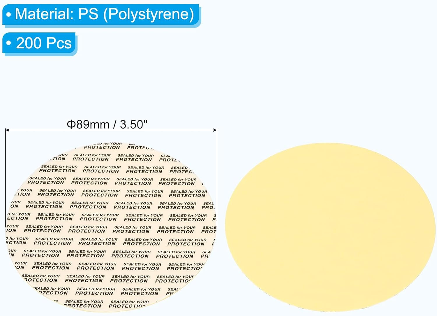 89Mm/3.5Inch Pressure Sensitive Seal, 200 Pack Adhesive PS Foam Lid Cap Liners R