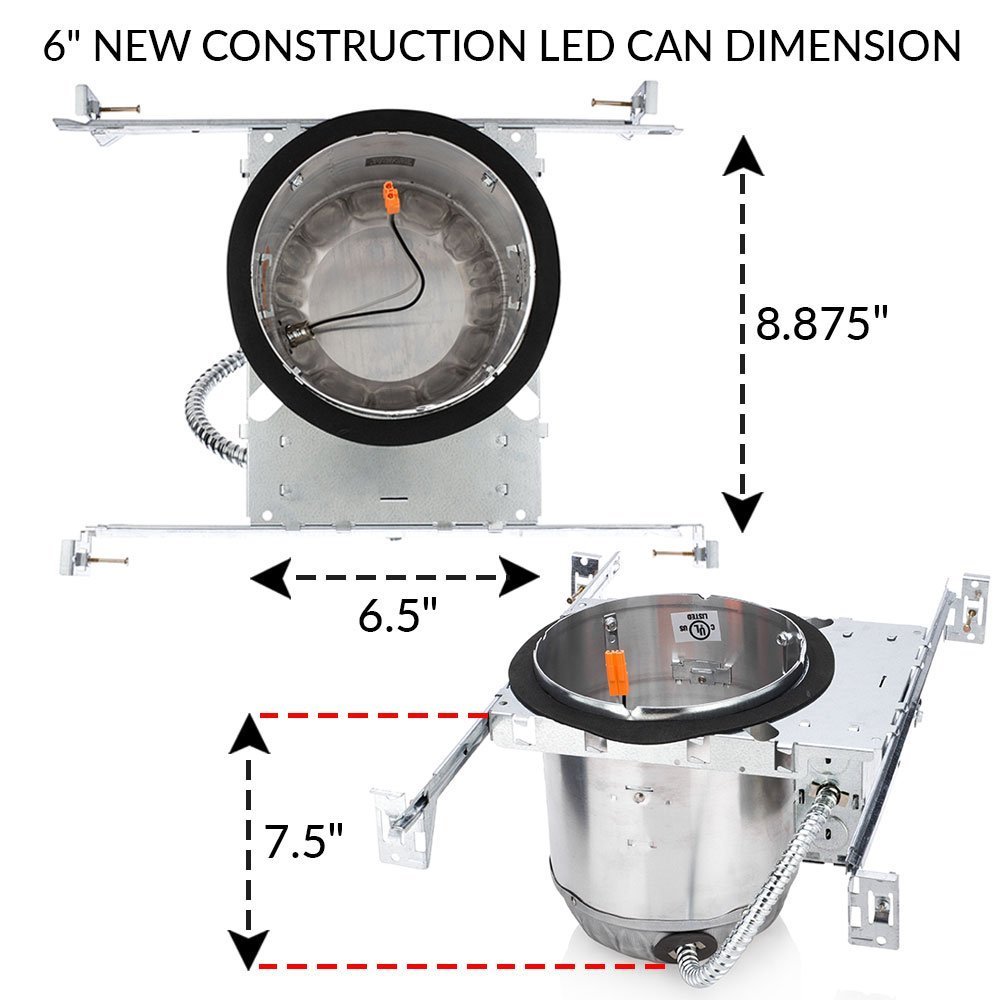 6 Pack – 6″ LED Recessed New Construction Housing Can Light IC Airtight Housing