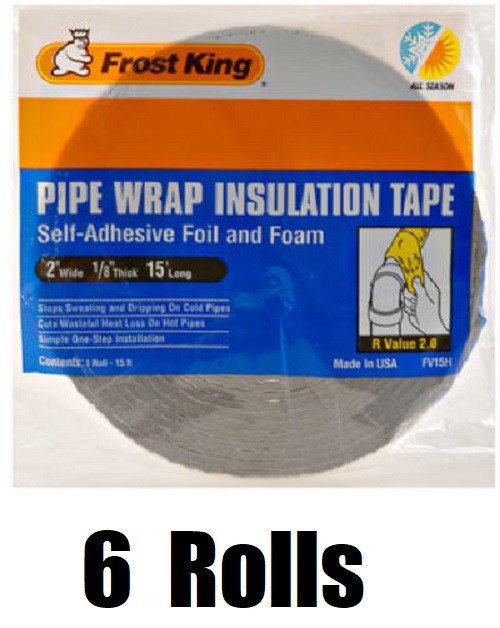 (6) ea Frost King FV15 2″ x 1/8″ x 15′ ft Foil & Foam Pipe Wrap Insulation Tape