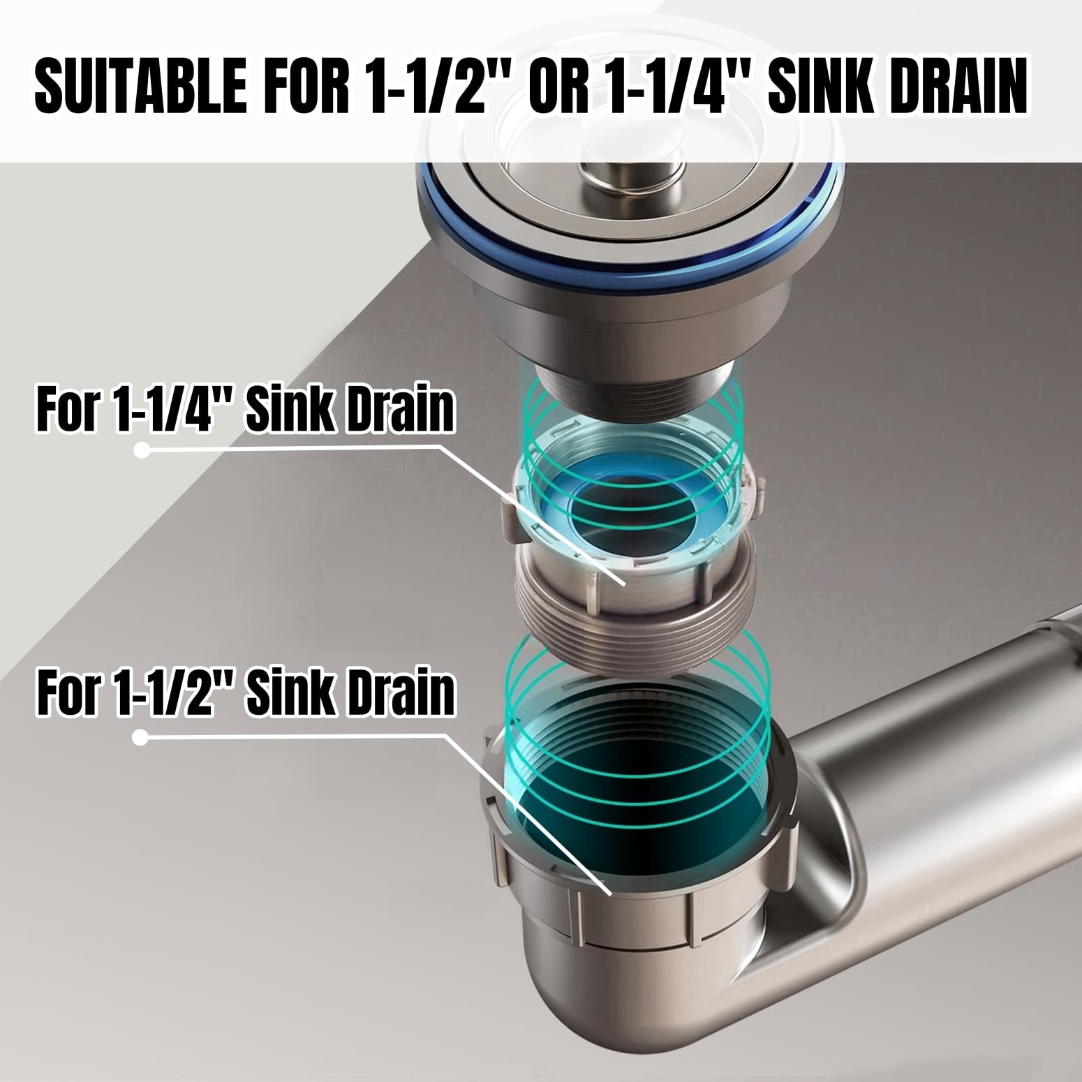 Expandable Flexible 1 1/2″ or 1 1/4″ Pipe kit for Double 1.5 inches, Gray
