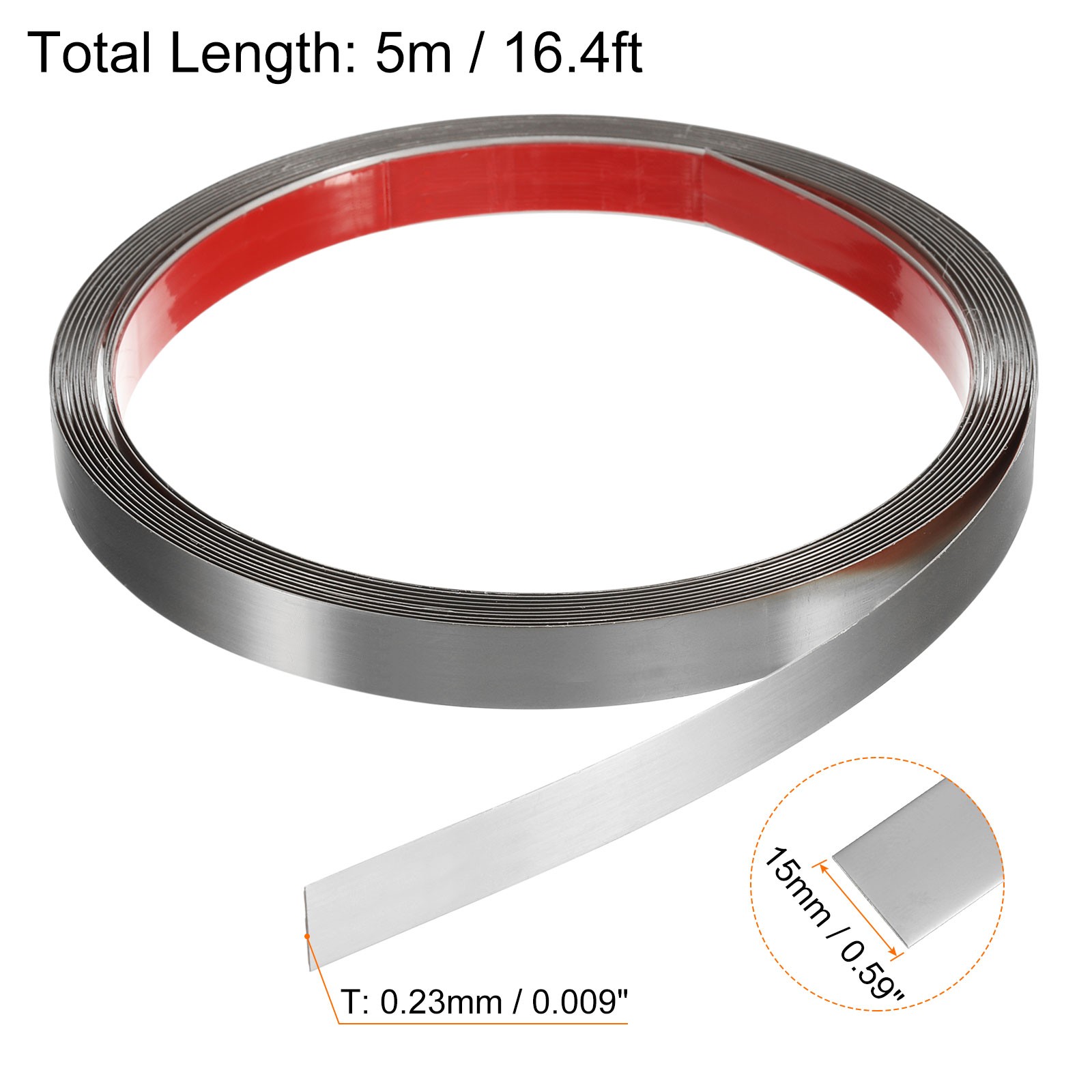 16.4ft x 0.59″ Wall Trim Self Adhesive Stainless Steel Mirror Finish Trim Silver