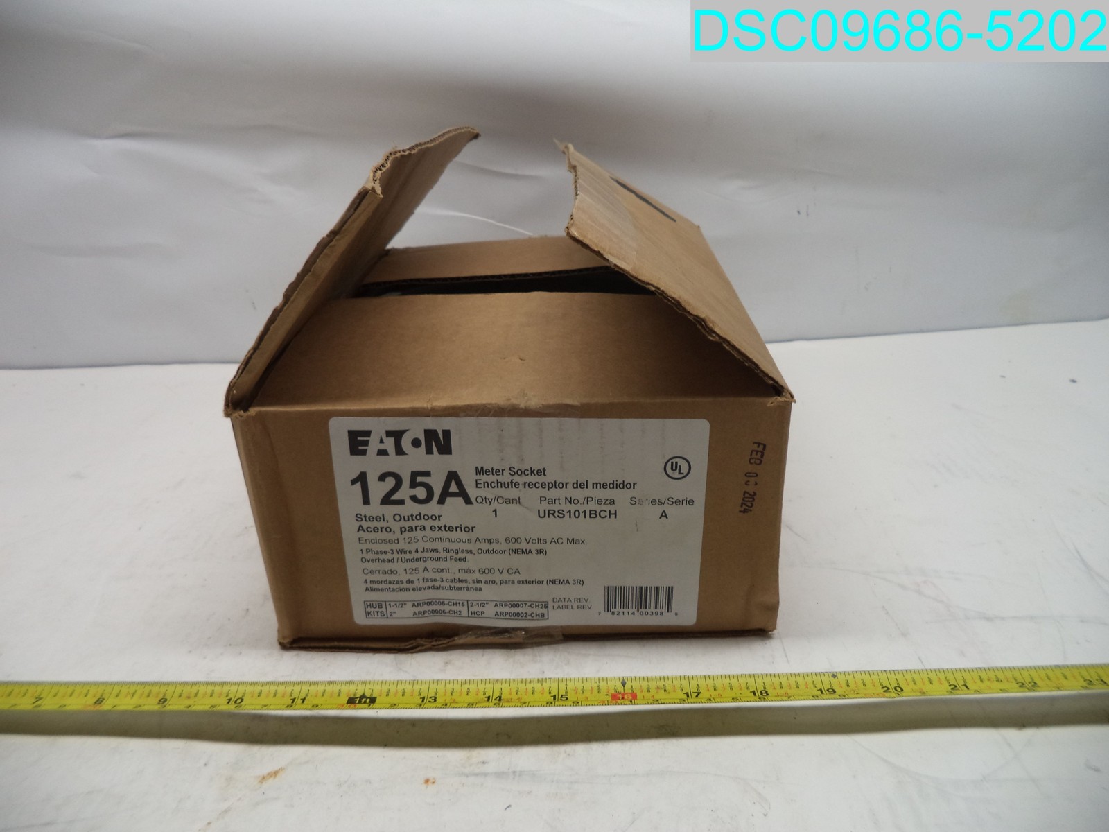 EATON URS101BCH 1-Position Meter Socket 600 VAC 125 A 1 ph Phase 782114003985