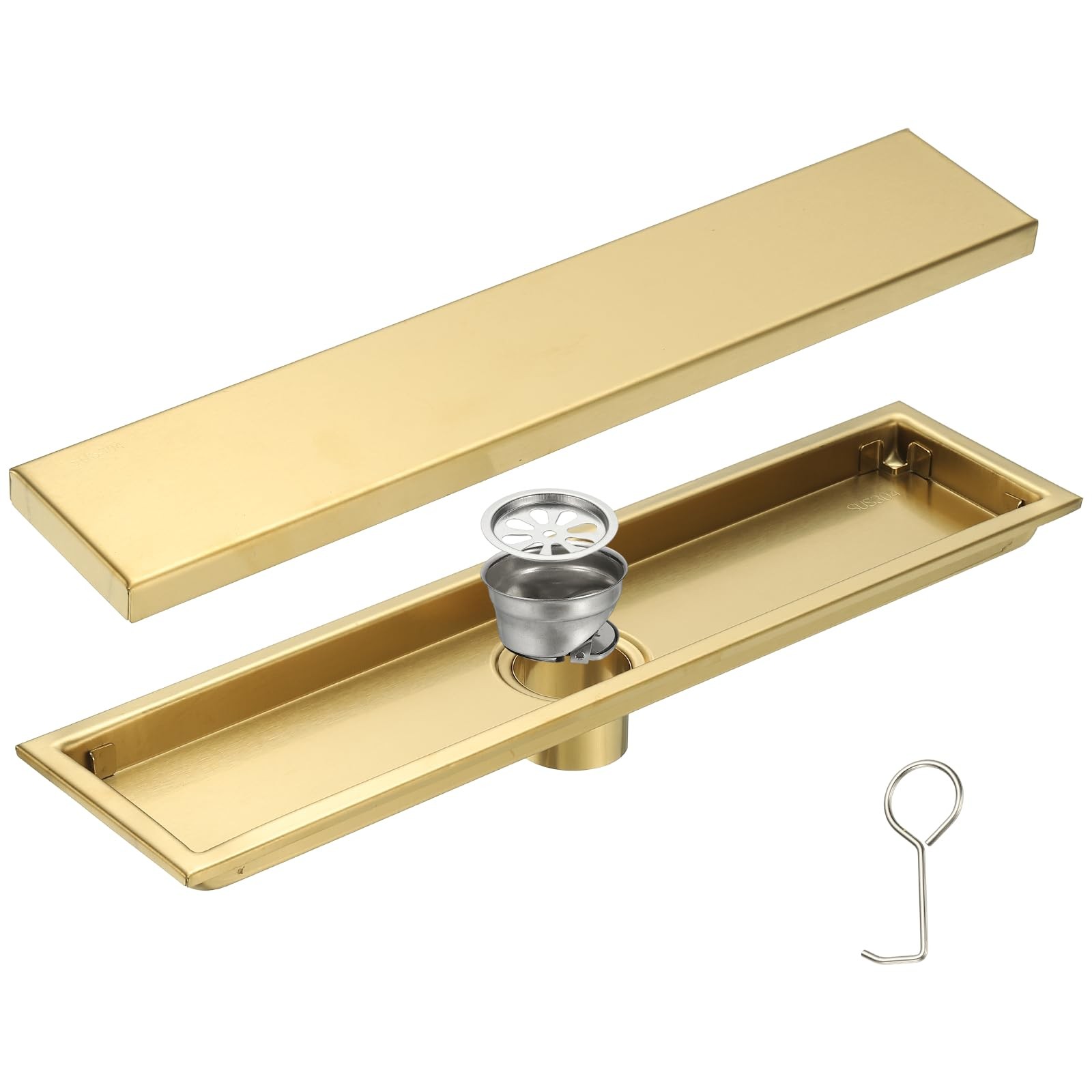 uxcell Rectangular Shower Drain, Brushed 304 Stainless Steel 16Inch, Gold
