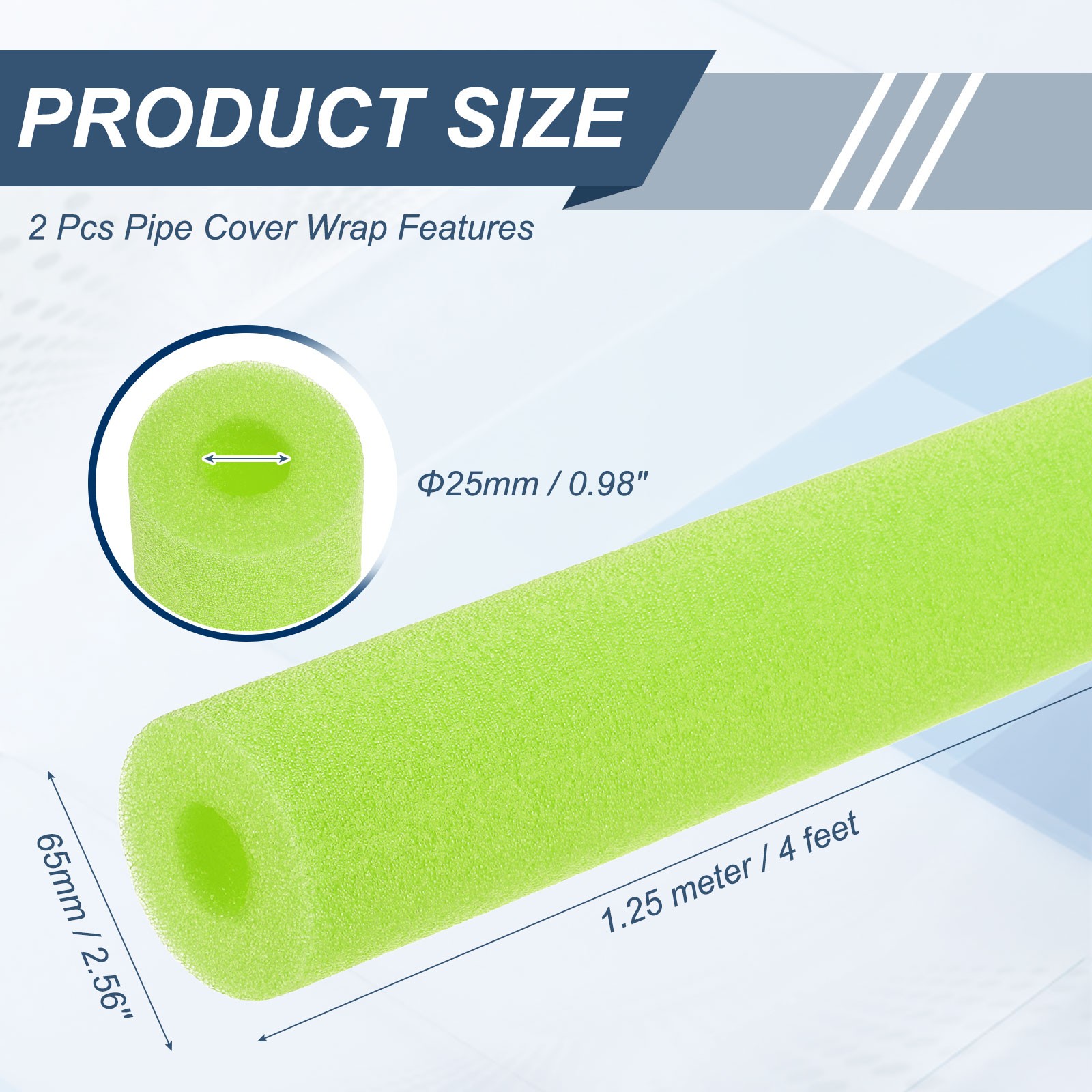 2pcs 1″ ID 4FT Pipe Insulation Foam Tube 2.56″ OD Tubing Cover Green