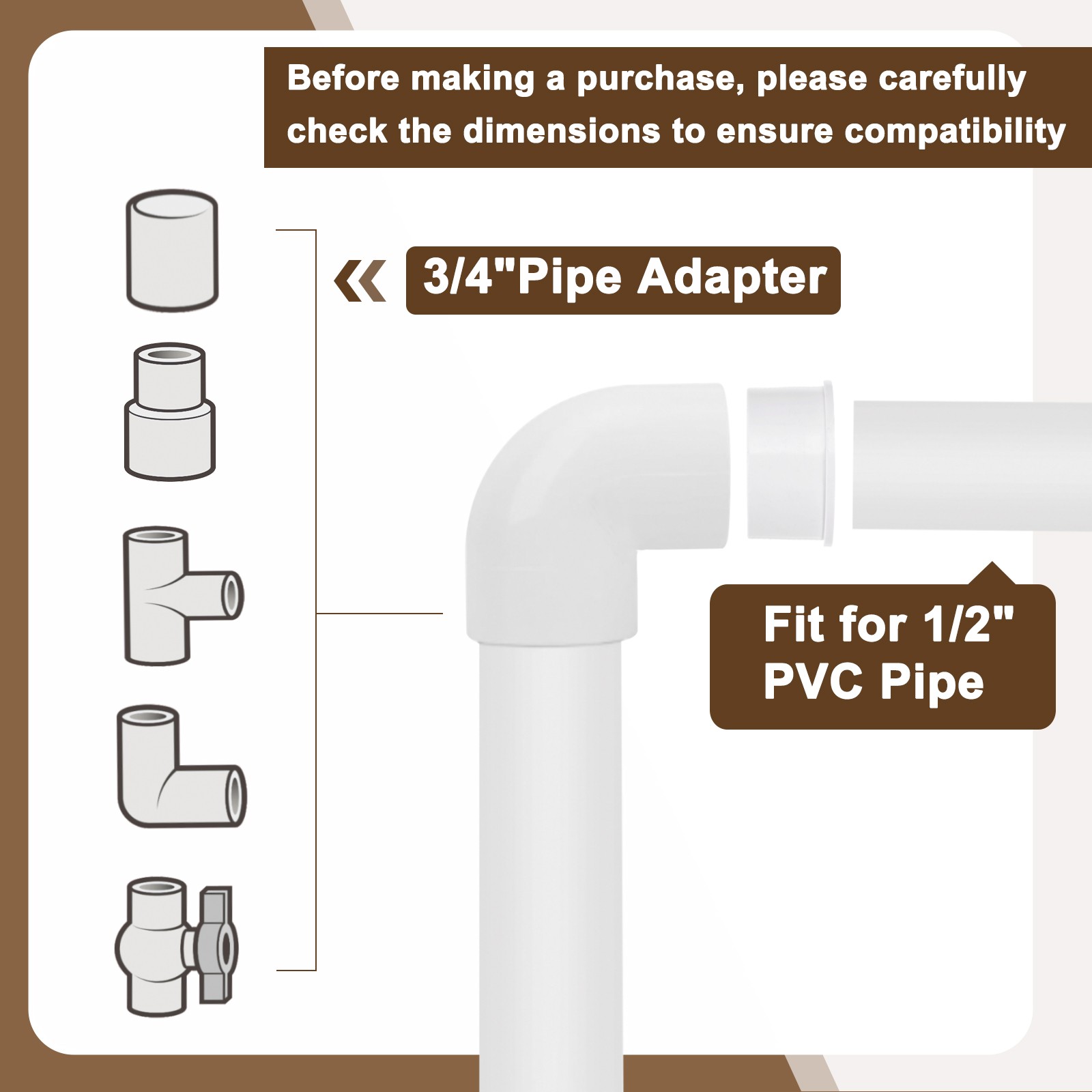10 Pcs PVC DWV Reducer Bushing 2″ x 1-1/4″ (Socket x Socket) Connector White
