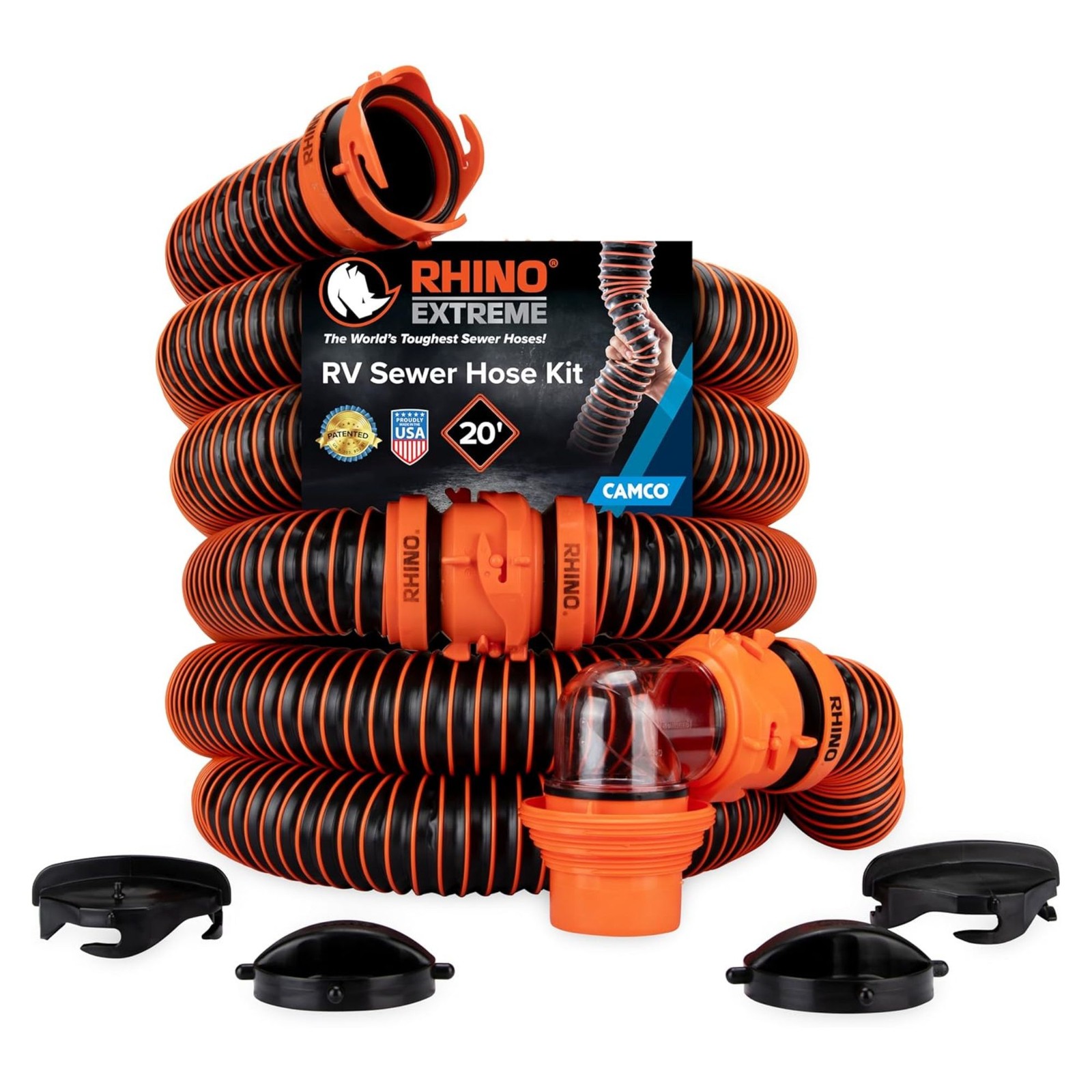 Camco RV RhinoEXTREME 20′ Hose Extension Kit with Swivel Fittings and Lock Ring