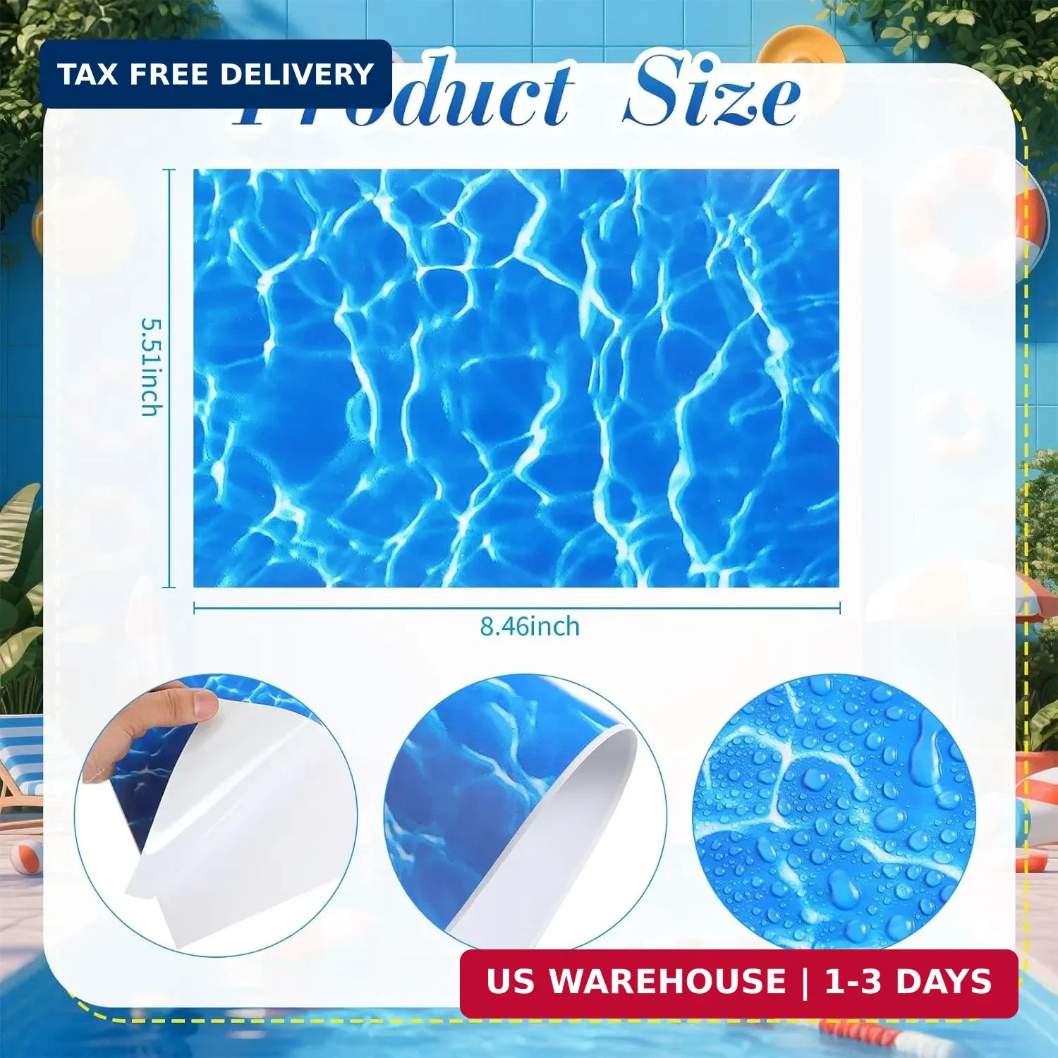 Yexiya 6 Pcs PVC Pool Repair Patches 8.45×5.51 Inch – Heavy-Duty Vinyl Adhesive