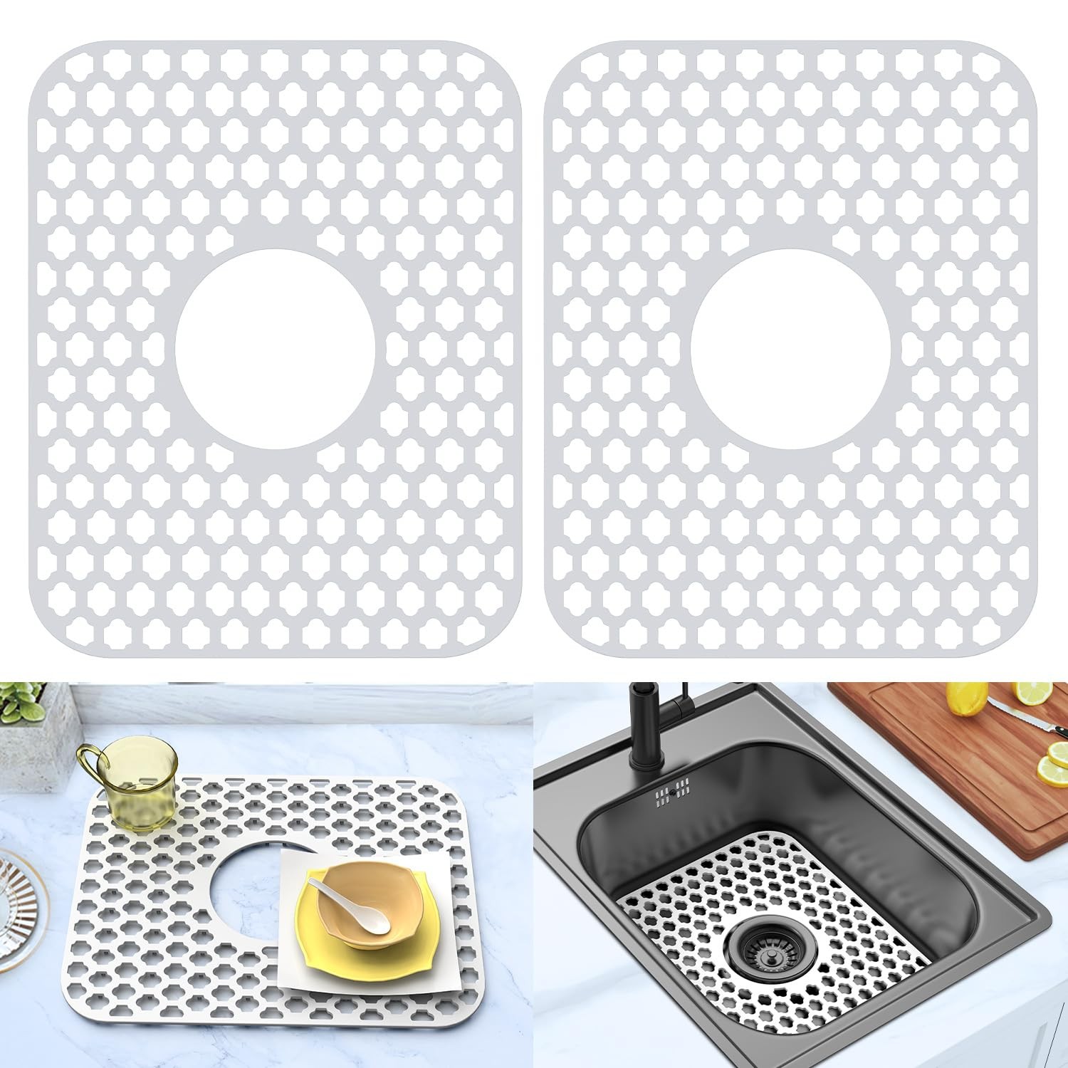 BEHOK Silicone Sink Protector for Kitchen 13.625 x 11.625 inches, White