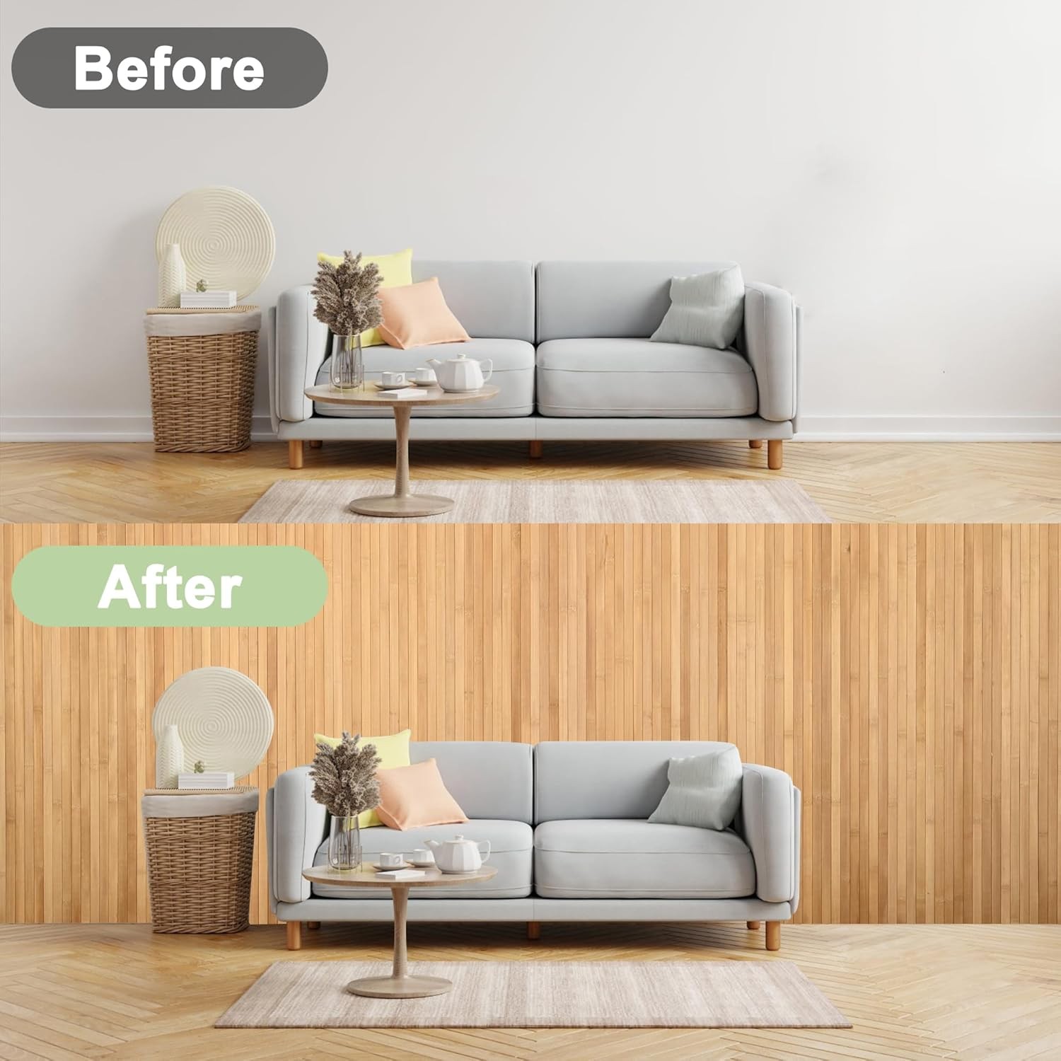 48″ W x 96″ L Carbonized Bamboo Wall Panel Pole Wrap
