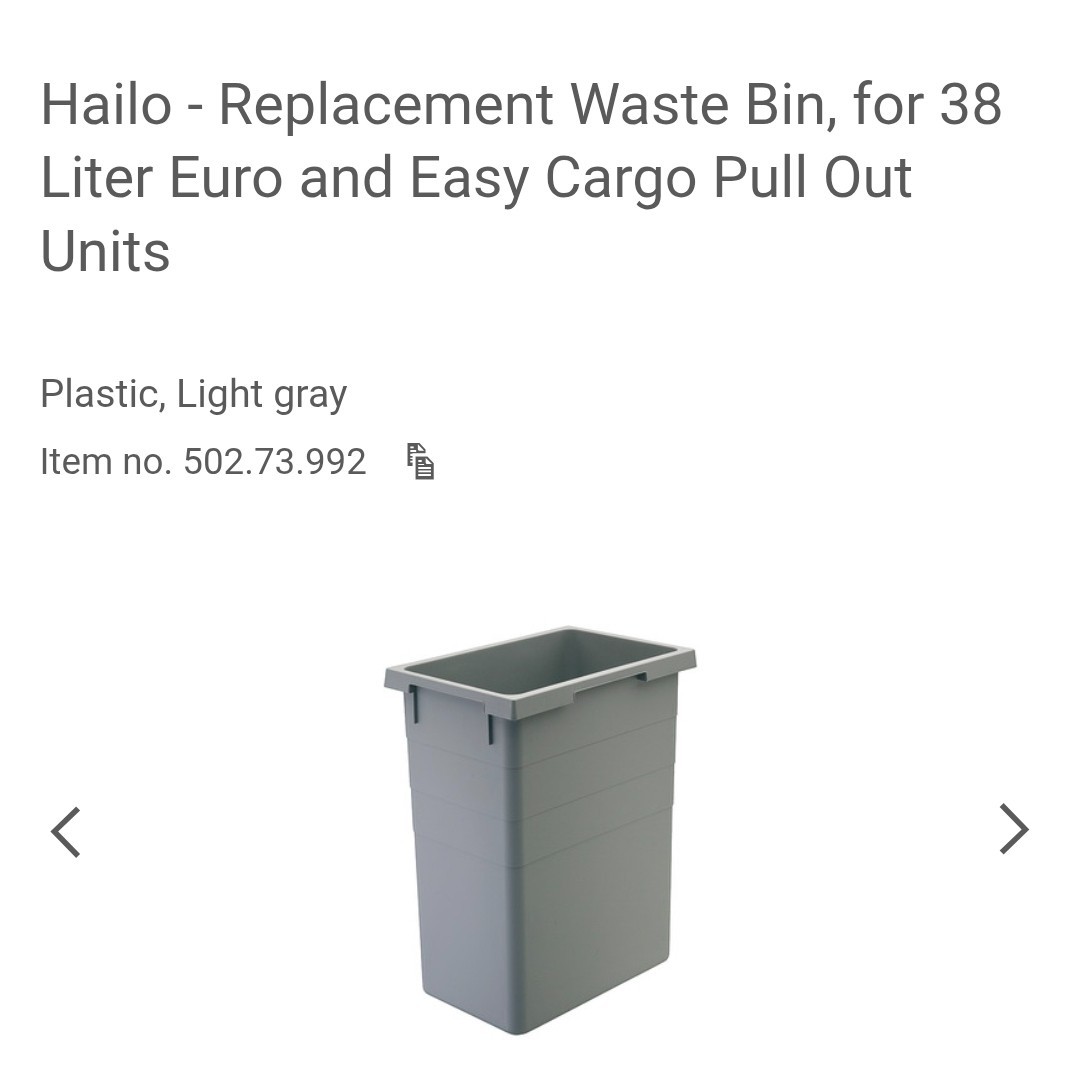 4 Pack Hailo Replacement Waste Bins Euro Cargo 35-38 Liters Capacity Gray