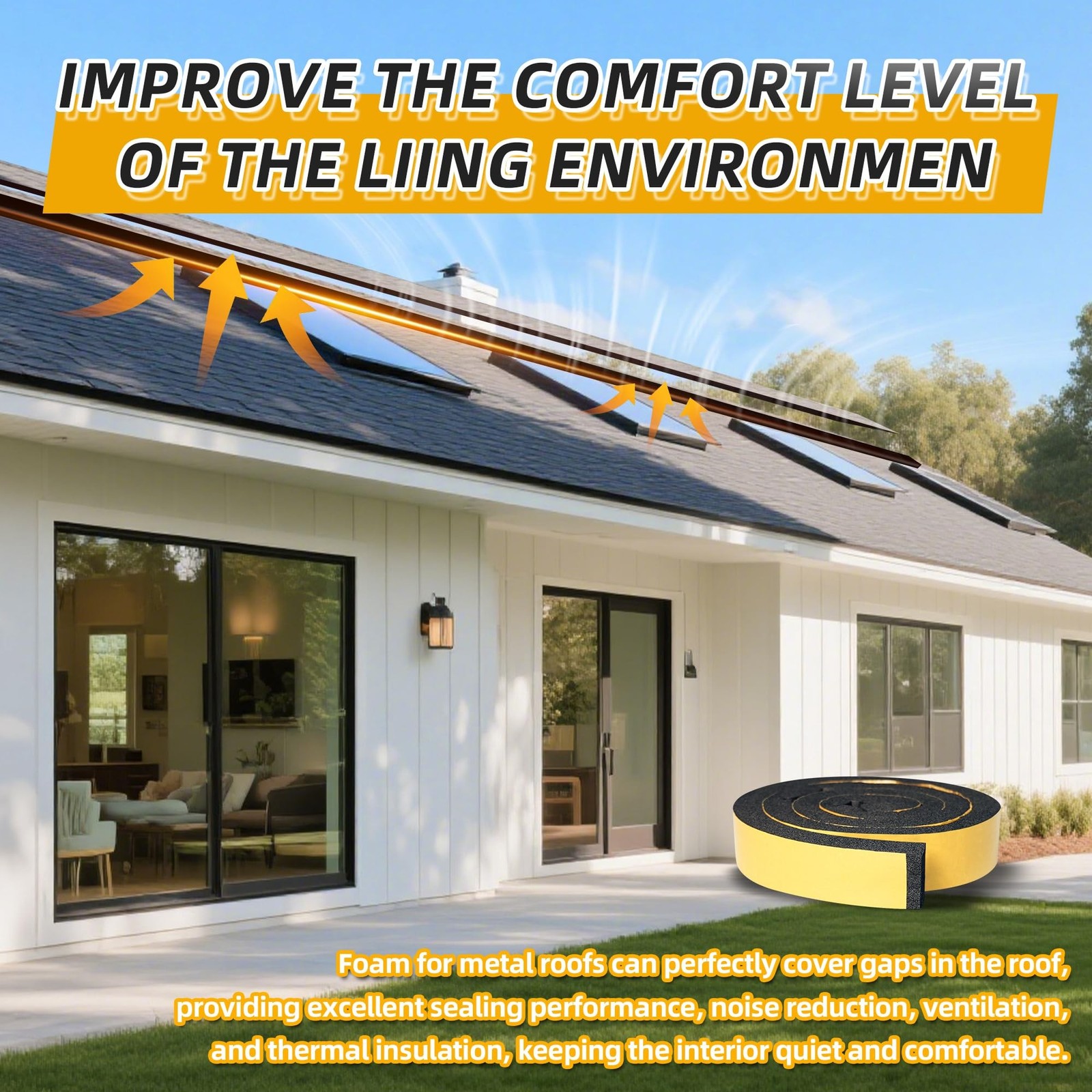 5PCS 6.6ft x 1.4in Metal Roof Foam Closure Strips Roll, Universal Vented Ridg…