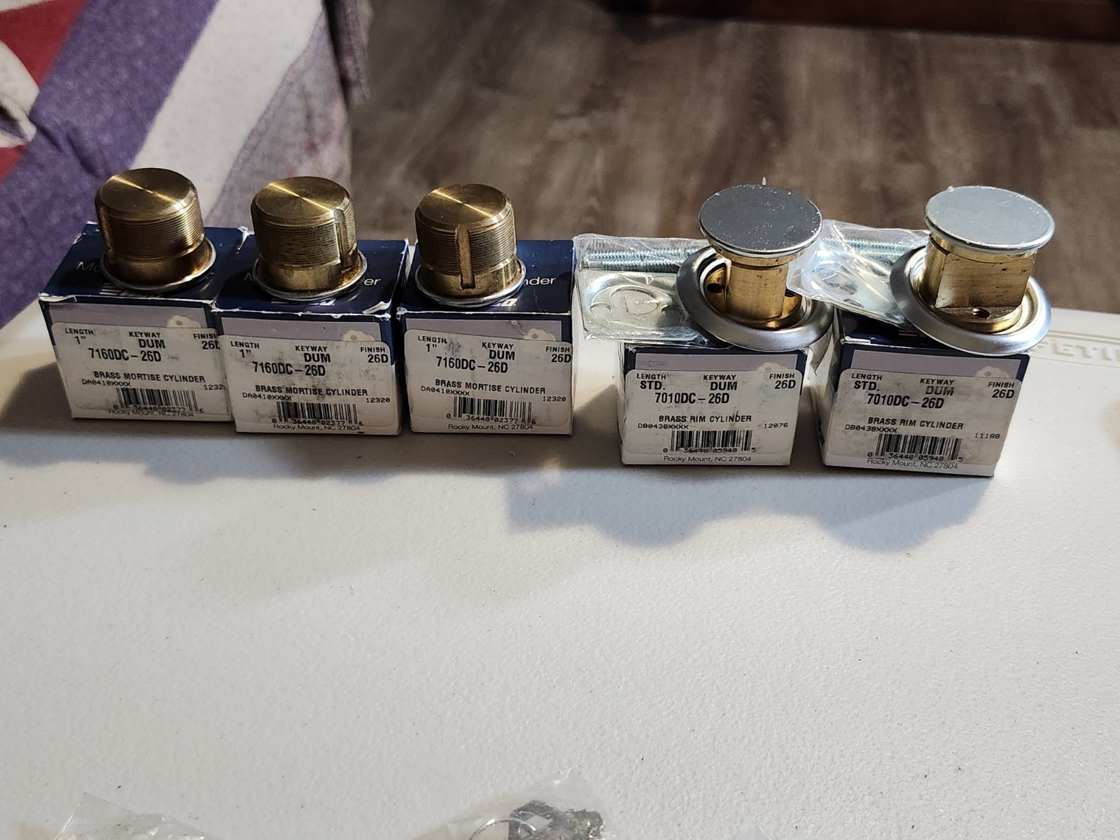 Lot of 5 ILCO Mortise Cylinder and Rim Cylinders 7160dc-26d And 7010dc-26d