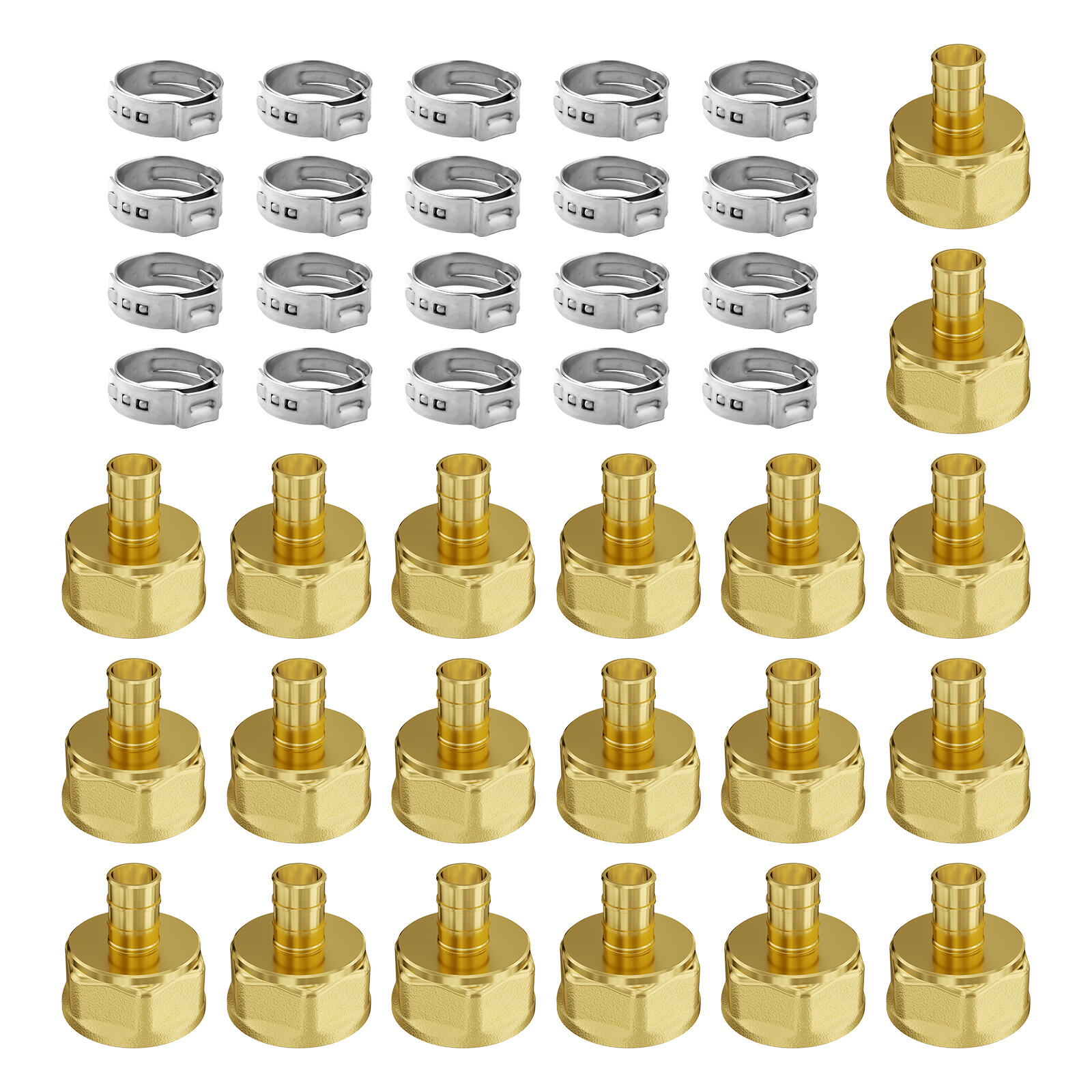 Pipe Fittings 20PCS 1/2″ PEX Crimp Brass Fittings 1/2NPT Internal Thread for Air