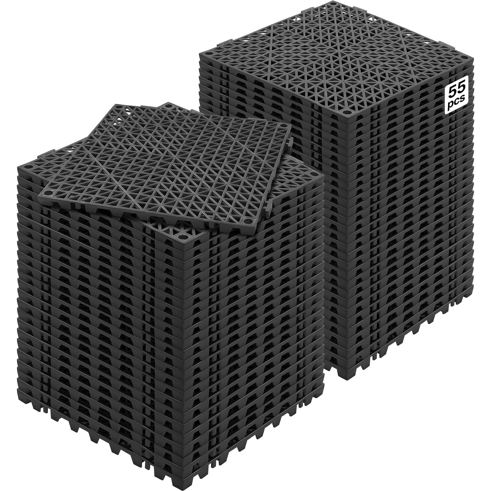 VEVOR Interlocking Tile 55PCS Black, Drainage 12″L x 12″W x 0.6″Th, Black