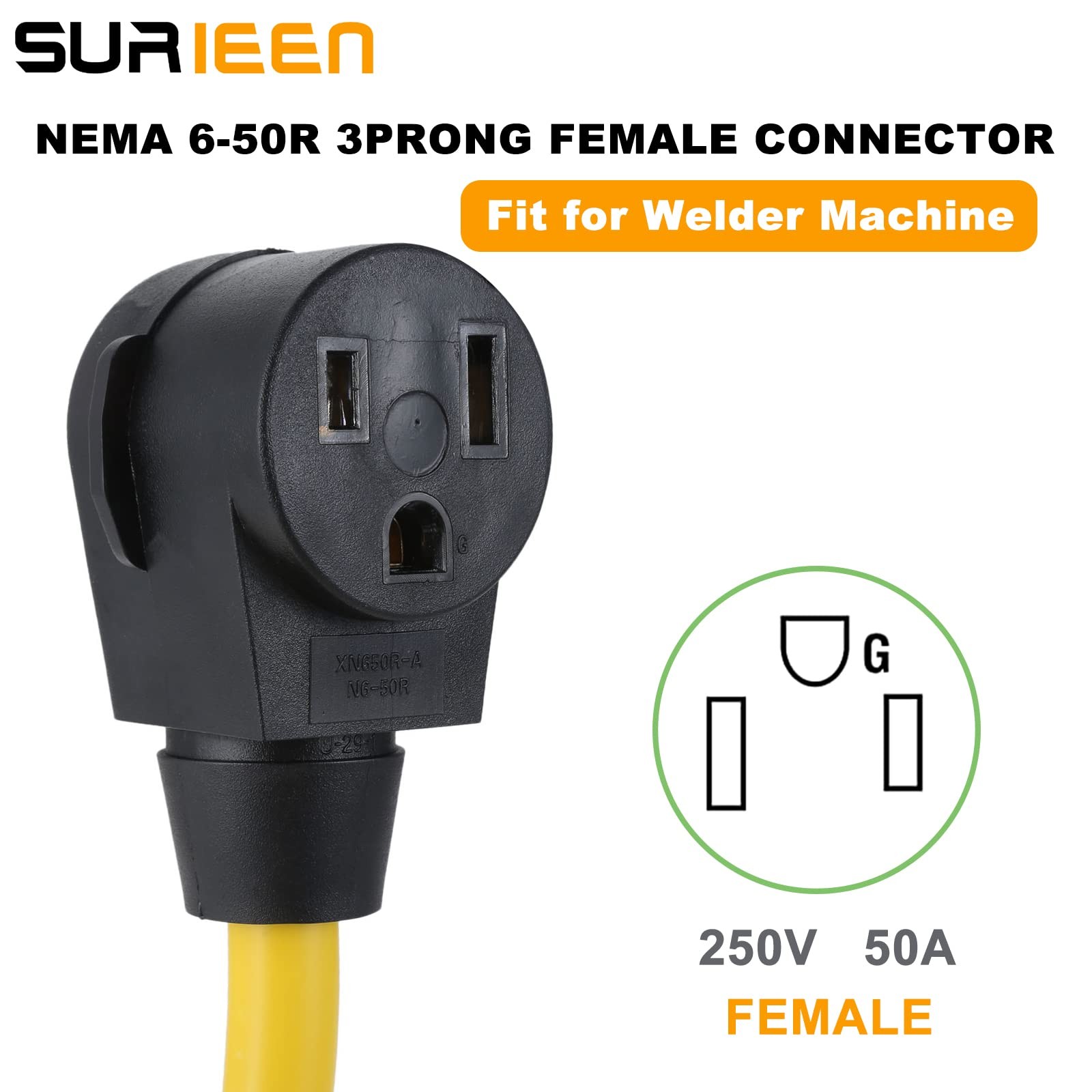 SURIEEN NEMA 10-30P to 6-50R Welding Adapter Cord, 30 6-50R, Yellow