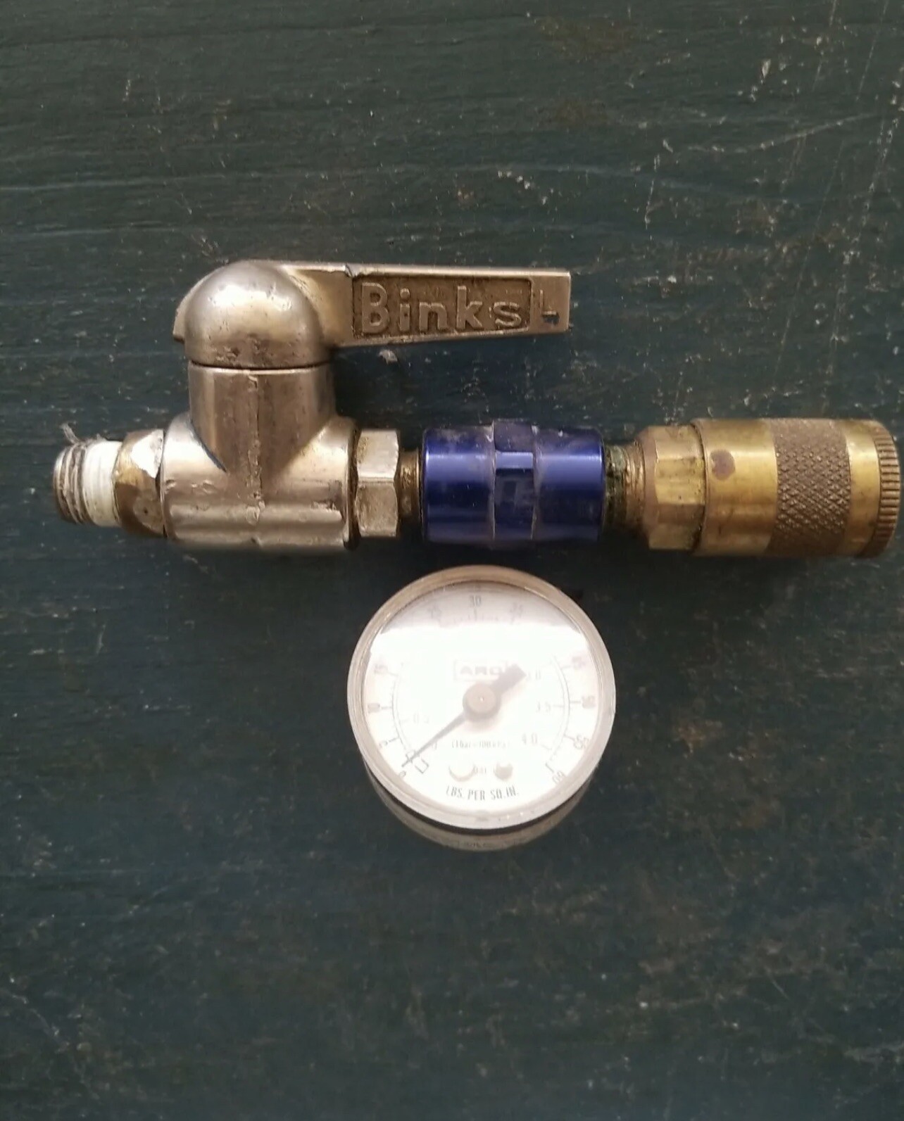 Binks air pressure valve, parts, extension connection and Aro air gauge (60 psi)