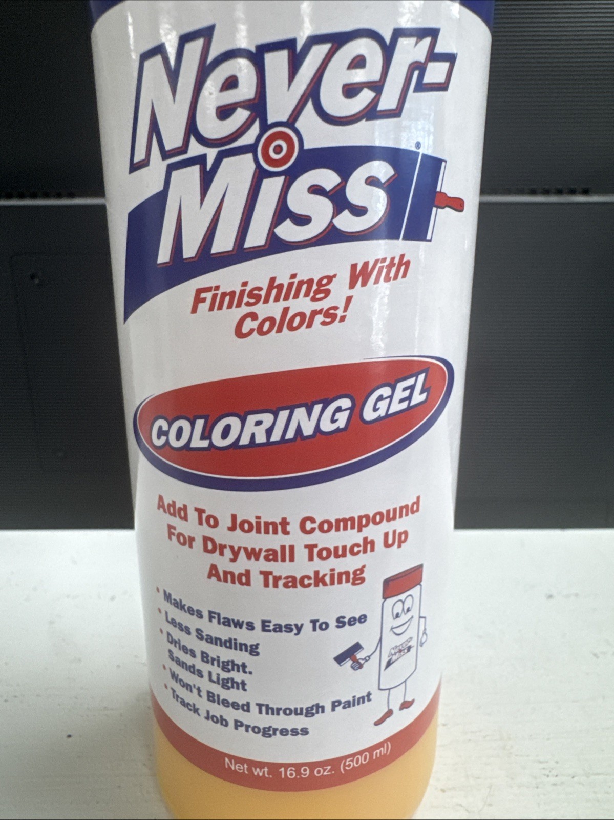Never-Miss Drywall Mud Tinting Coloring Gel 16oz Finish Coats & Sanding yellow