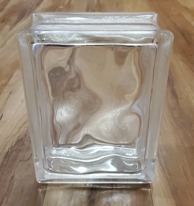 Vintage Architectural Glass Block Rectangle 7.75″x5.75″x3″ Reclaimed Wave Wavy