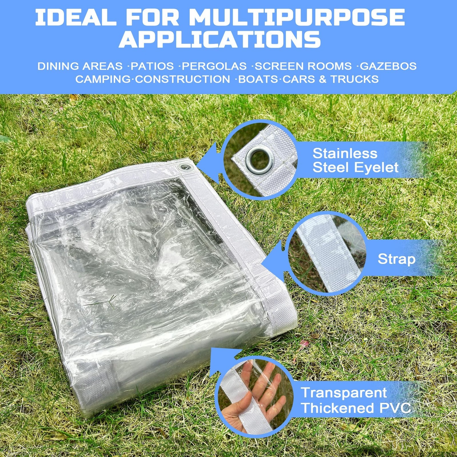Clear Tarp 5 x 7FT, 20 Mil Clear Vinyl Tarp, Small Cover Plastic Sheeting wit…