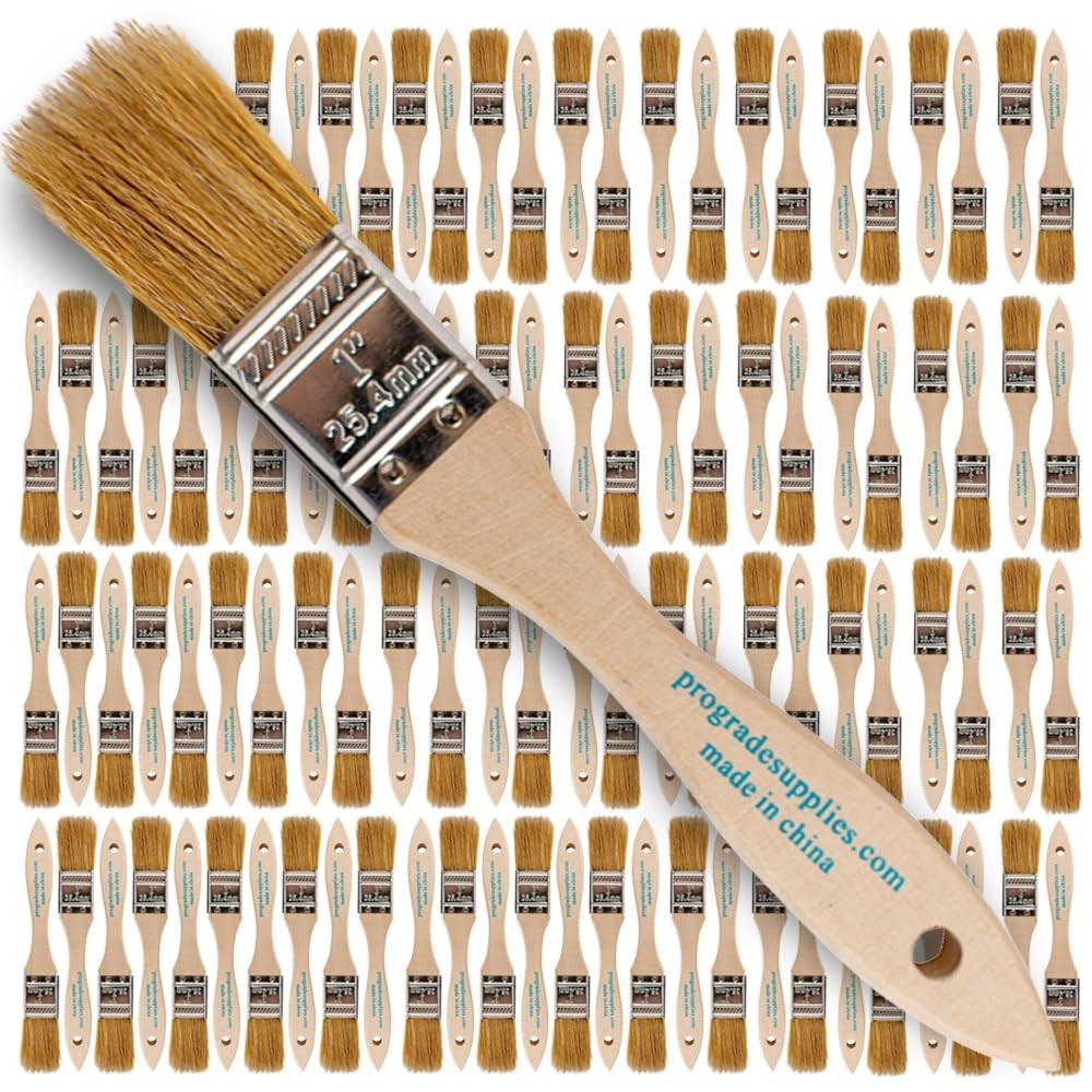 Pro Grade Chip Paint Brushes – 96-Pack – 1″ for 1″, Light Brown