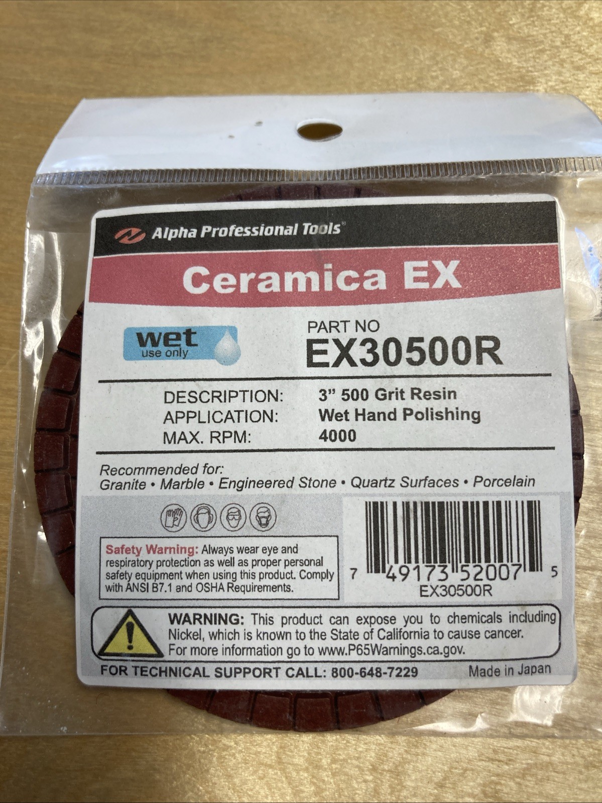 Alpha Ceramica EX Polishing Pads – 500, 1000, and 2000 grit. Set of 3.