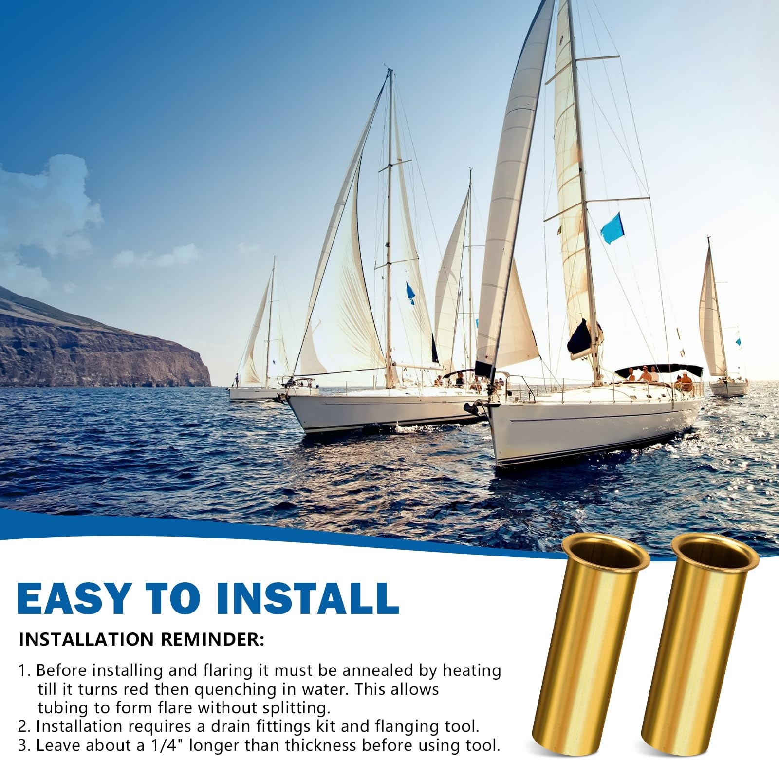 Brass Drain Tube for Boats, 3 Inch Long x 1 ID Boat
