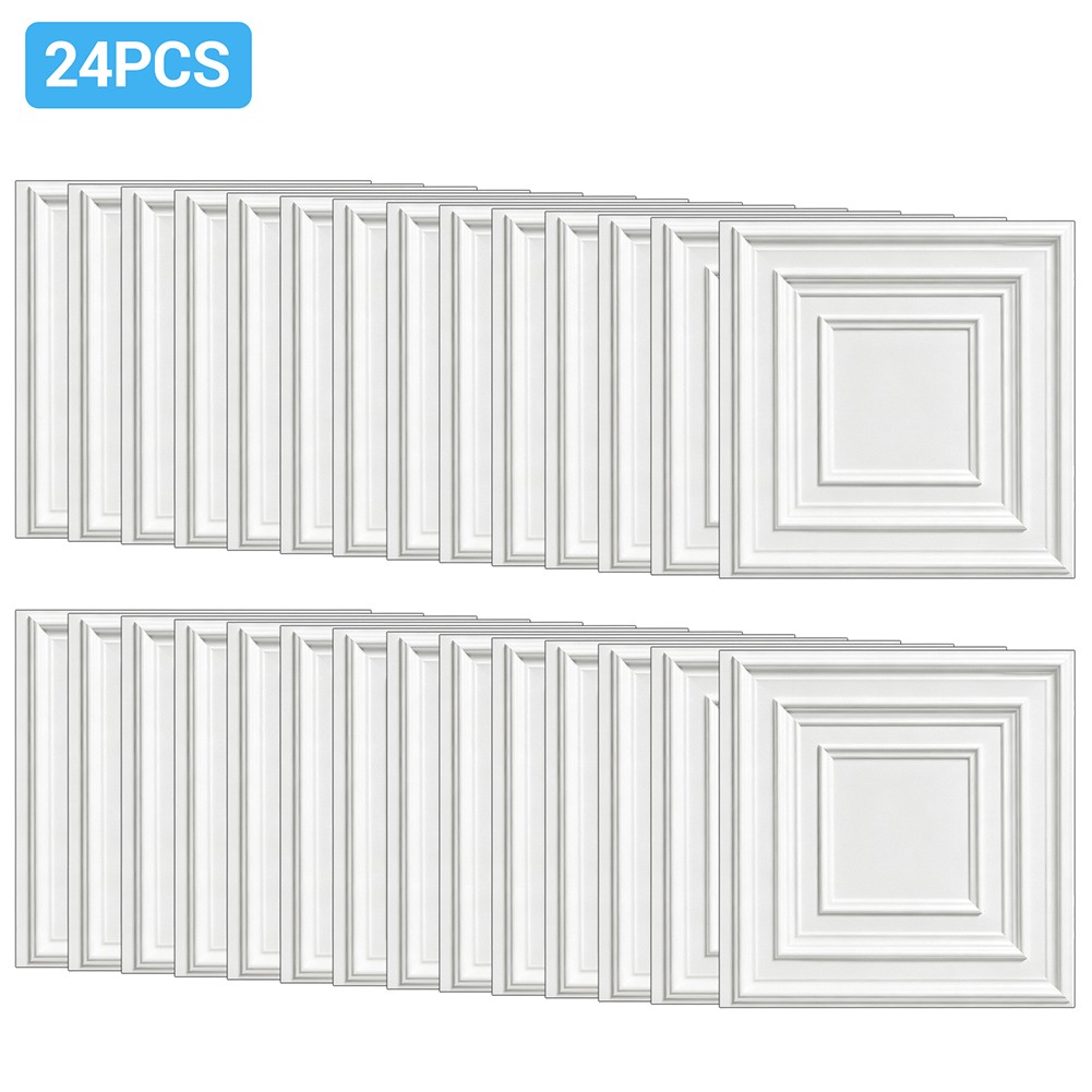 Ceiling Tiles 24-Pack 12 x 12 in PVC Easy Installation White Matte Peg Pattern
