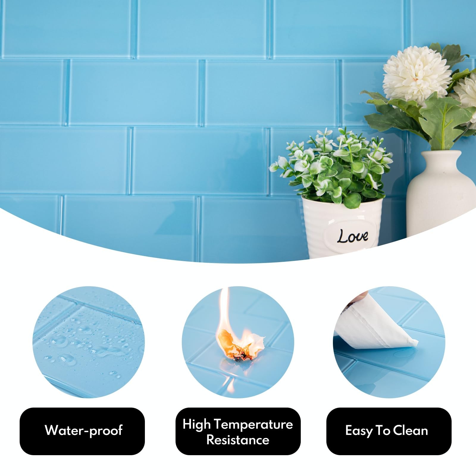 Lovdeco Peel & Stick 3×6″ Blue Glass Subway Tile, 5 Sq Ft, Easy Install
