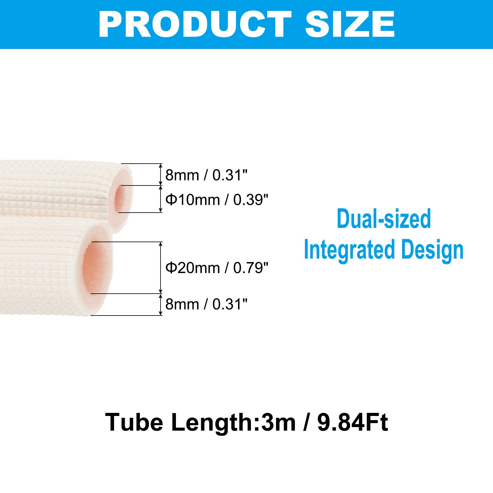 1/4″ 5/8″ Pipe Insulation Foam Tube Heat Preservation Tubing for AC, 9.84Ft