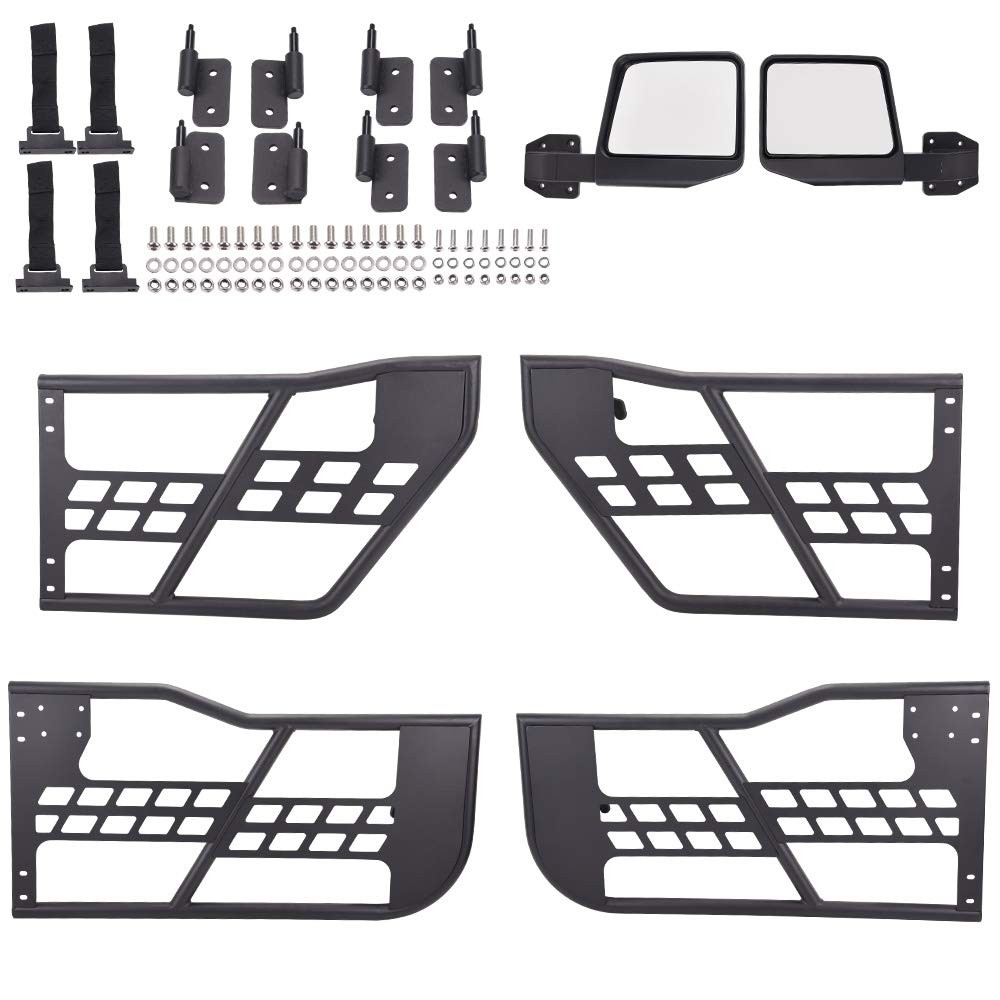 Steel Tube Doors for Jeep Wrangler 2007-2018 JK 4Dr Textured Black w/ Mirrors