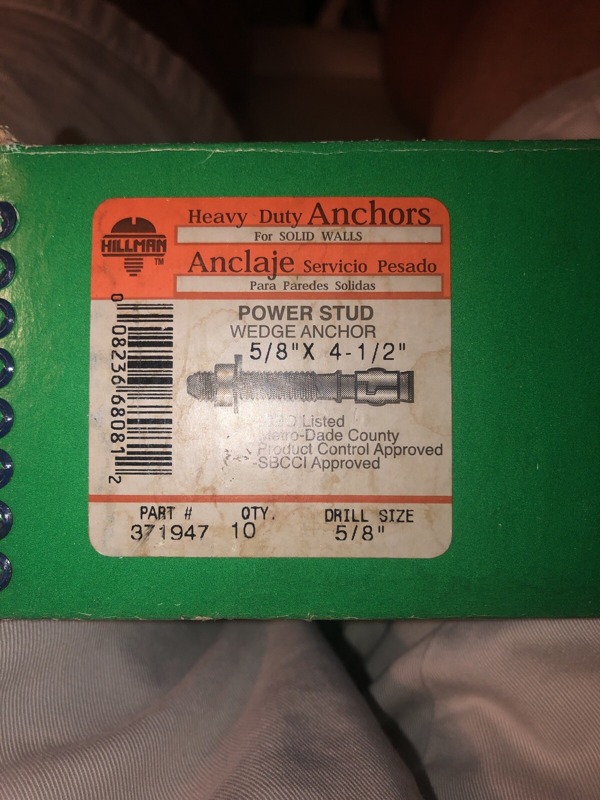 10 Hillman Power Stud 5/8 In. x 4-1/2 In. Zinc-Plated Wedge Anchors #371947