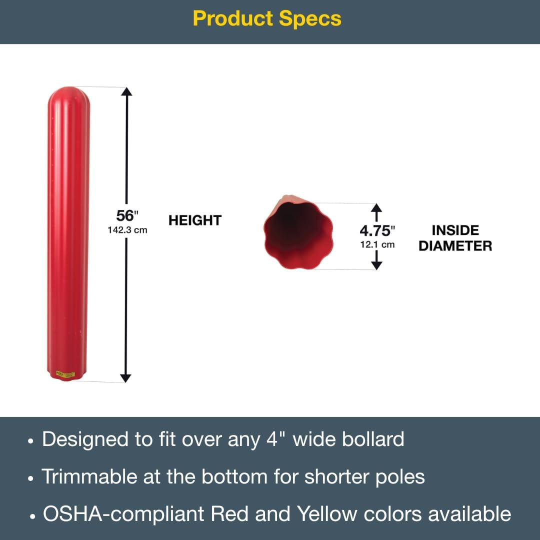 Durable 56″ Red Bollard Covers for 4″ Poles – Trimmable HDPE Sleeve