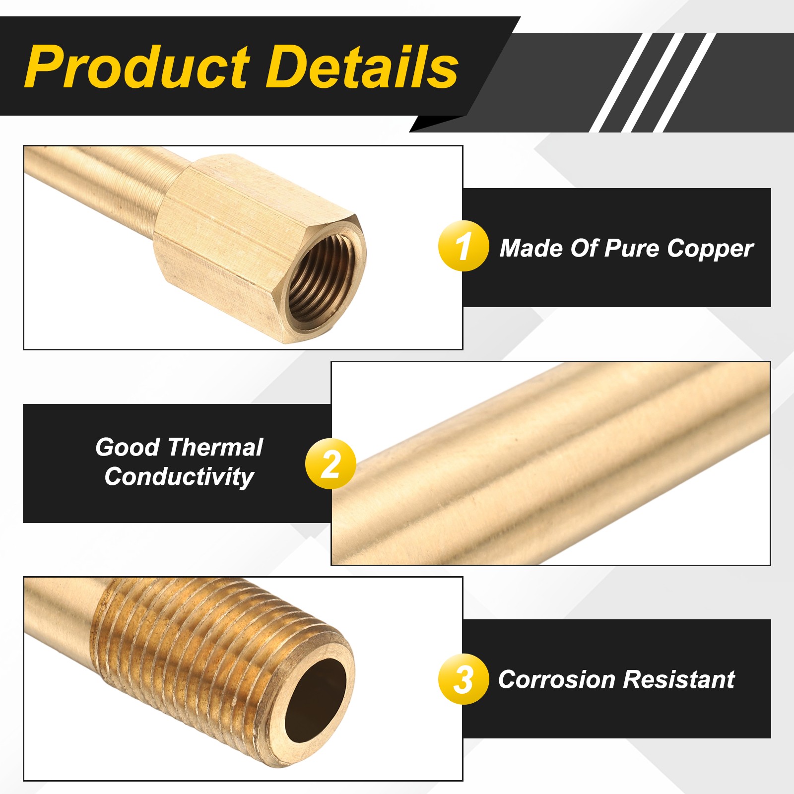 2Pcs 1/8″ g Male x 1/8″ g Female Brass Pipe Fittings with Tape 2 Inch Length