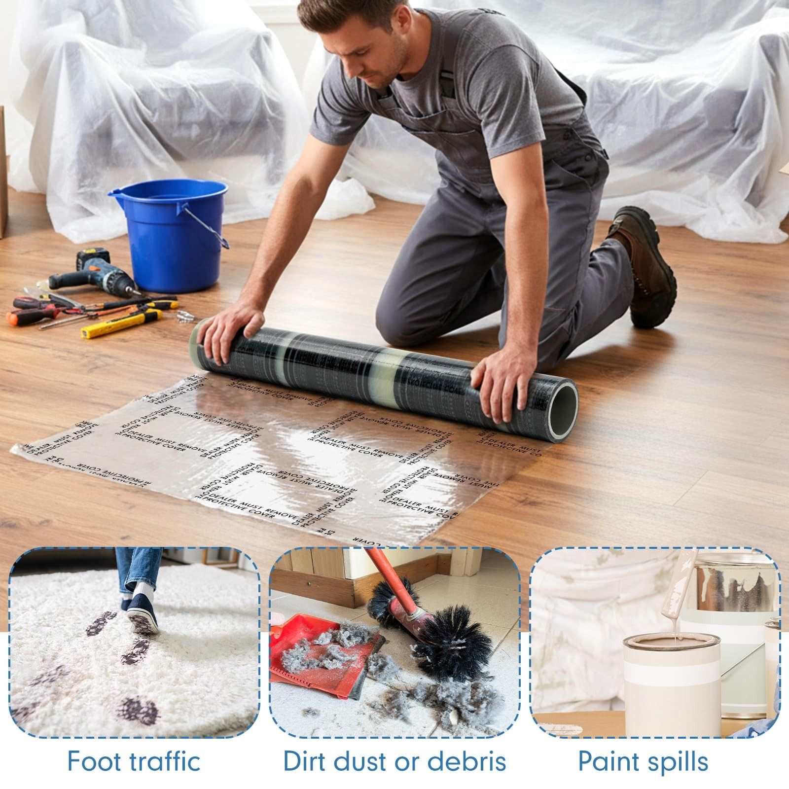 Drydiet Carpet Protection Film 24″ 24 inches x 300 feet x 7 mil, transparent
