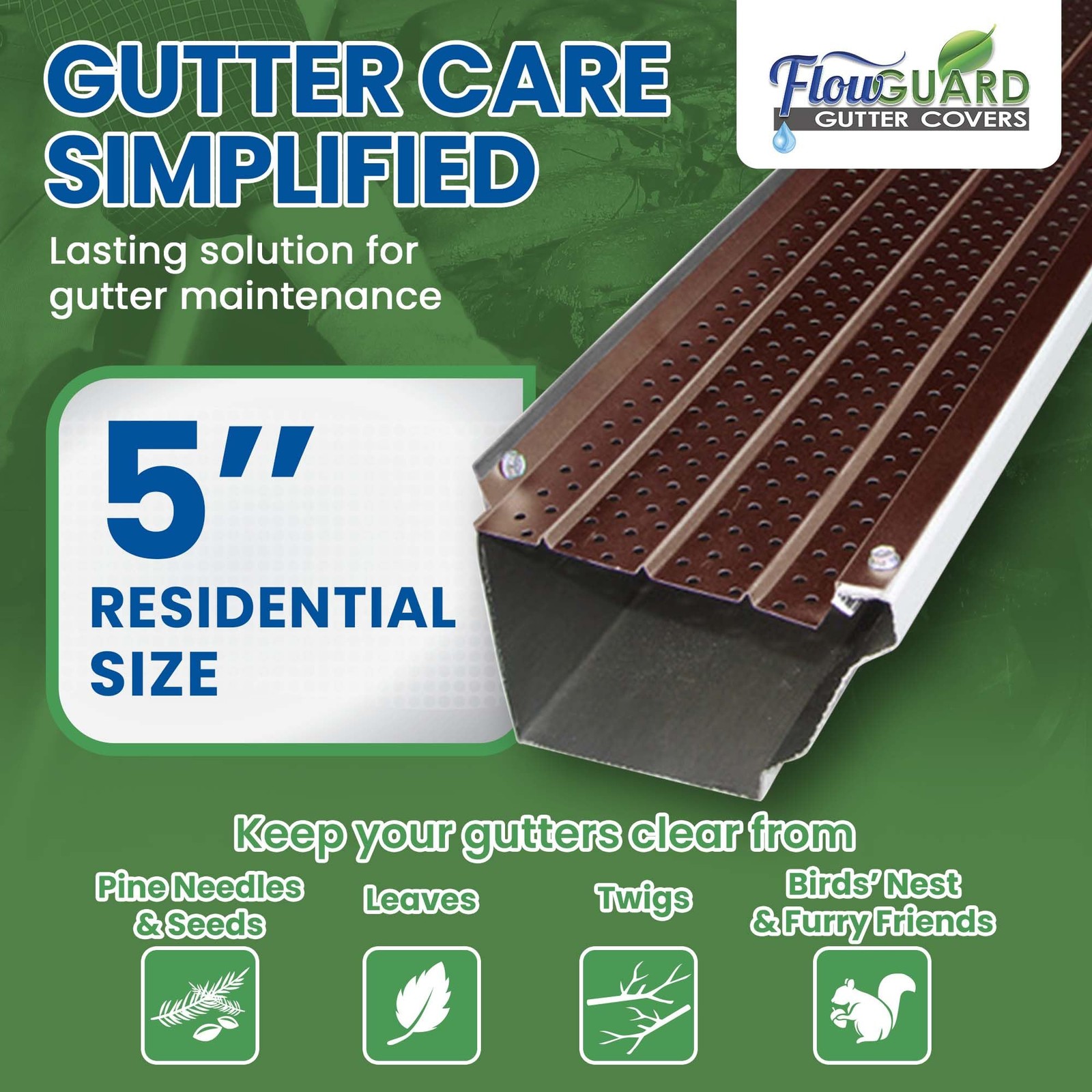 Flowguard Gutter Guard Usa Made Professional Diy 5 Inch 50-Year Gutter Cover