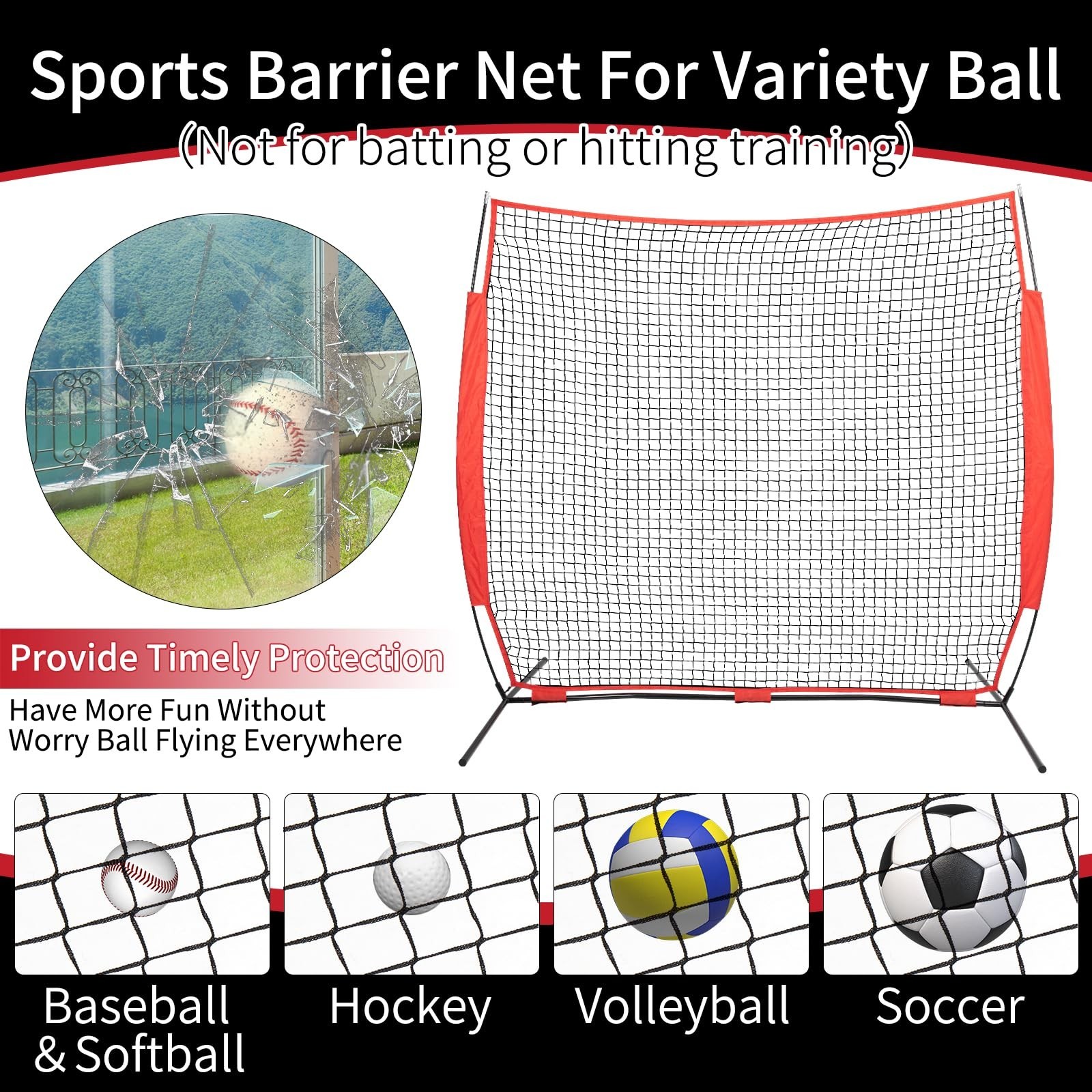 7×7/16×10/20x10ft Backstop Net, Ball Stop Net with Handbag,Fix Sports Net Bar…