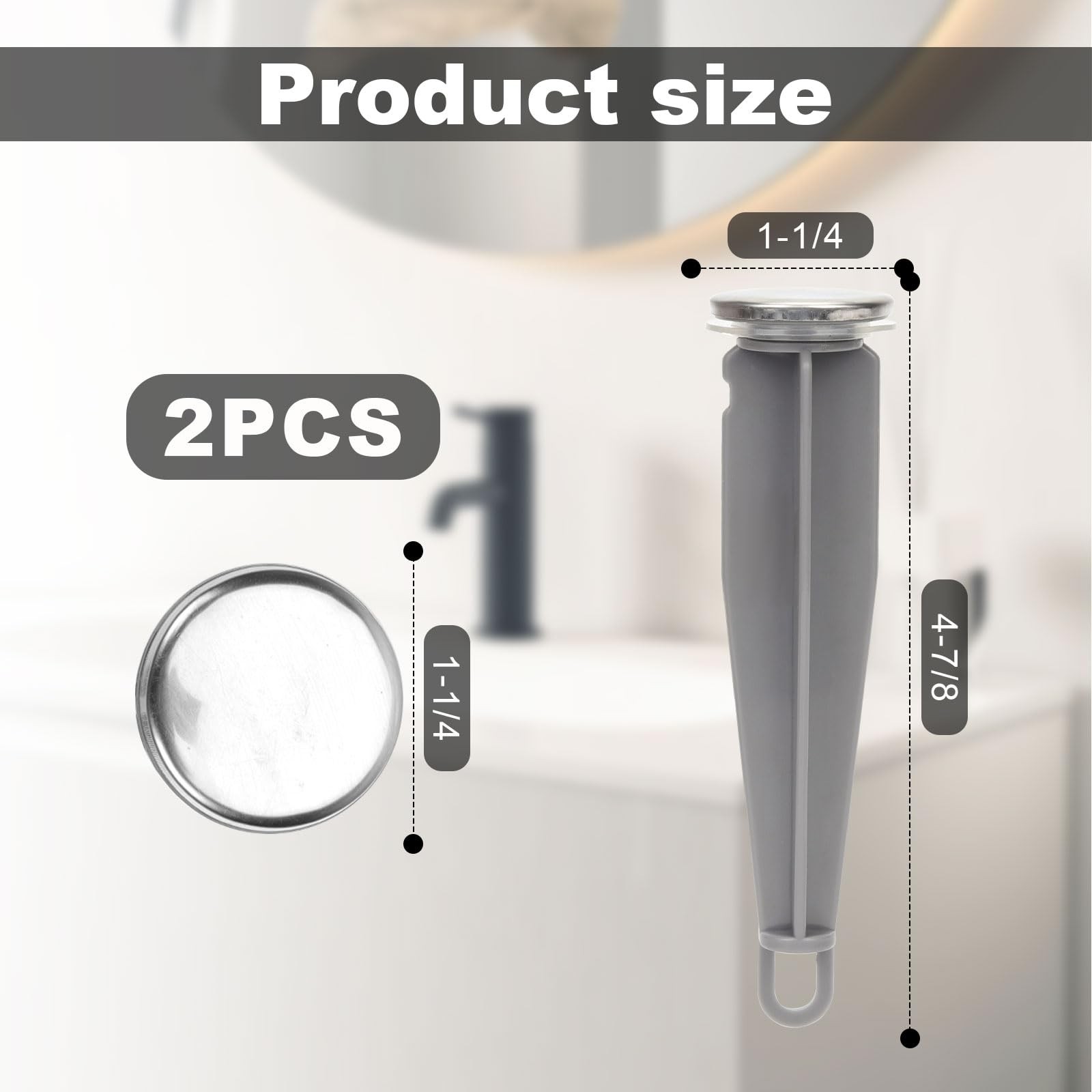 2pcs Bathroom Sink Pop Up Stoppers, Chrome Plug Medium, Gray