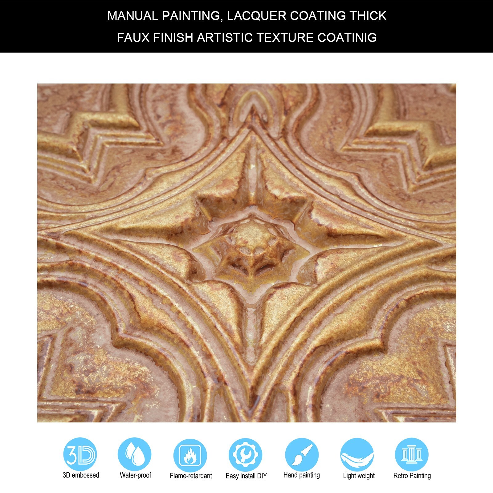 Wainscoting Decorative Wall Panels 24″x24″ PVC PL36 Vintage brown gold 10pcs