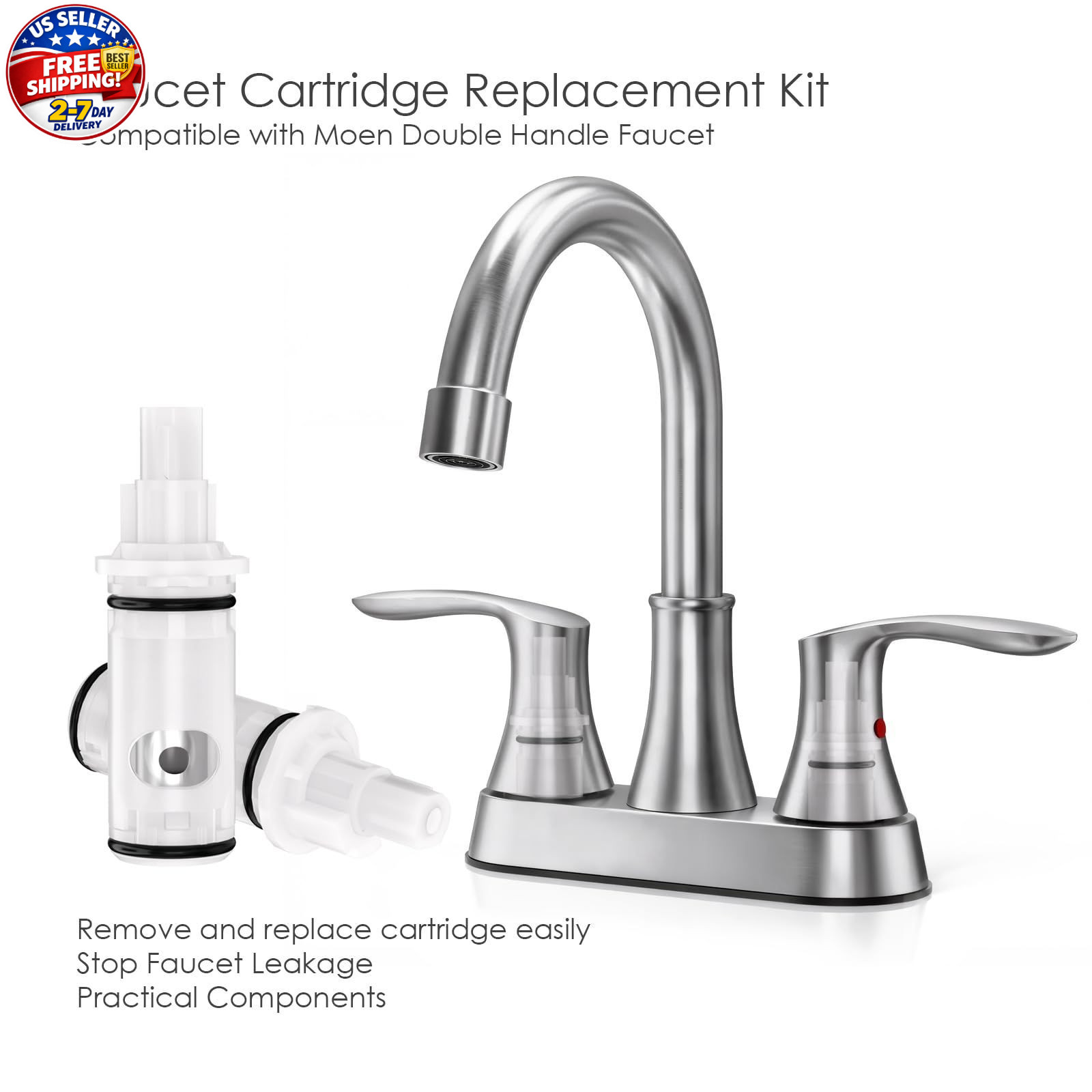 1224 Faucet Cartridge Replacement Compatible with Moen Two Handle Faucets Replac