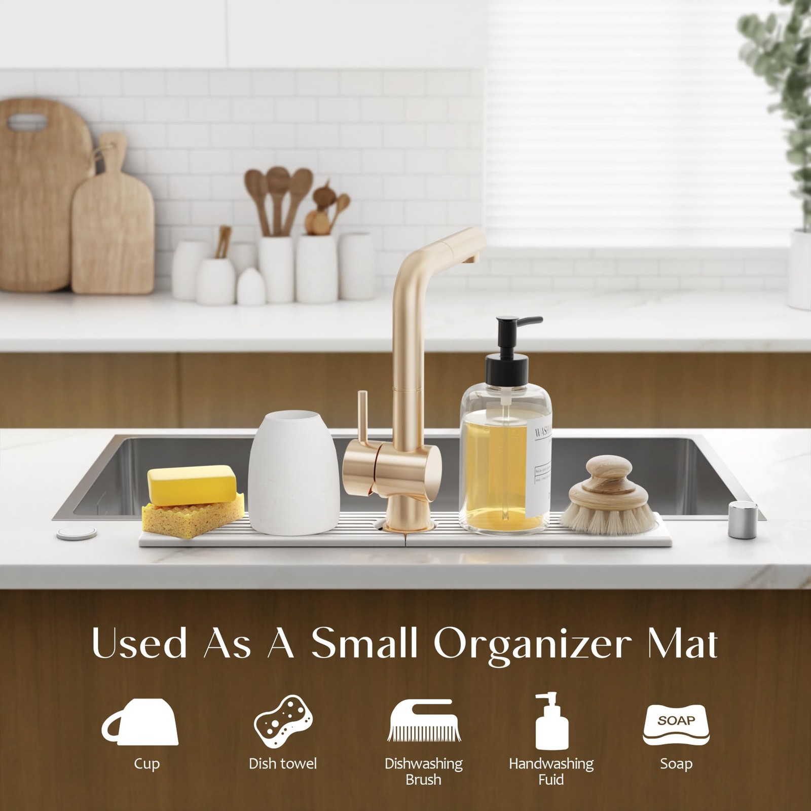 Eormoe Faucet Mat for Kitchen Sink – Diatomite Stone 23.6″ x 3.9″, Light Grey
