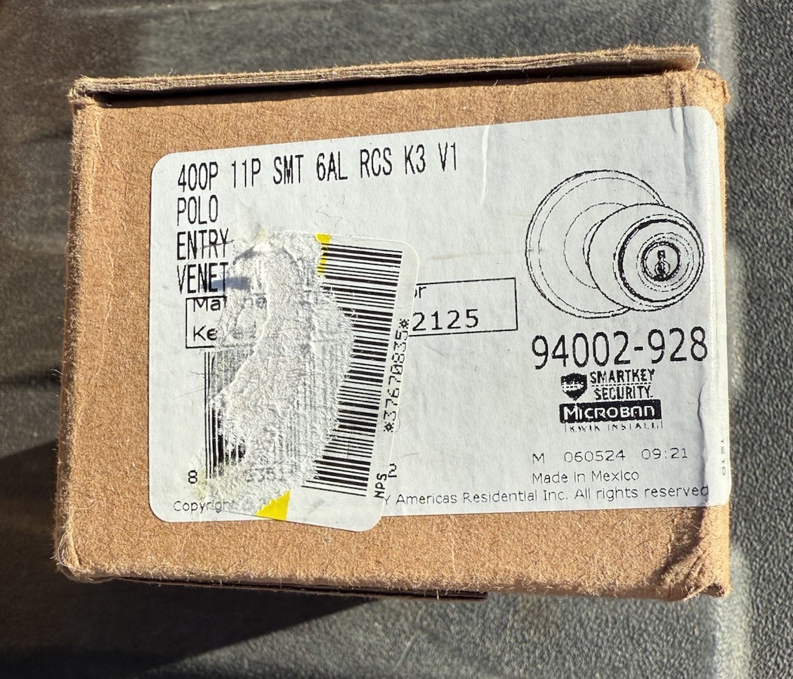 KWIKSET Polo Entry Lock w/ SmaryKey Venetian Bronze 400P 11P SMT 94002-928