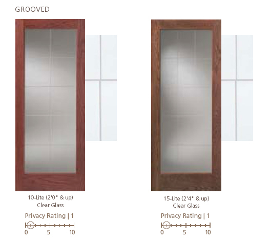 10 & 15 Lite V-Grooved Contemporary Glass Decorative French Doors – 8 Wood Types