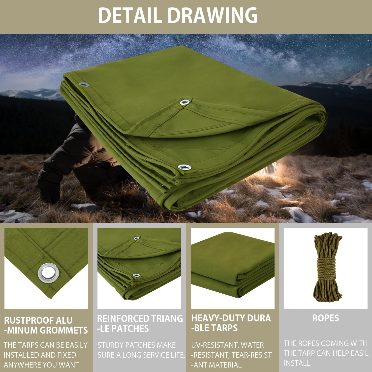 FoundGo 10x16ft Canvas Tarp 22 Mil Tarps 14 oz Canvas Tarpaulin Heavy Duty Cl…
